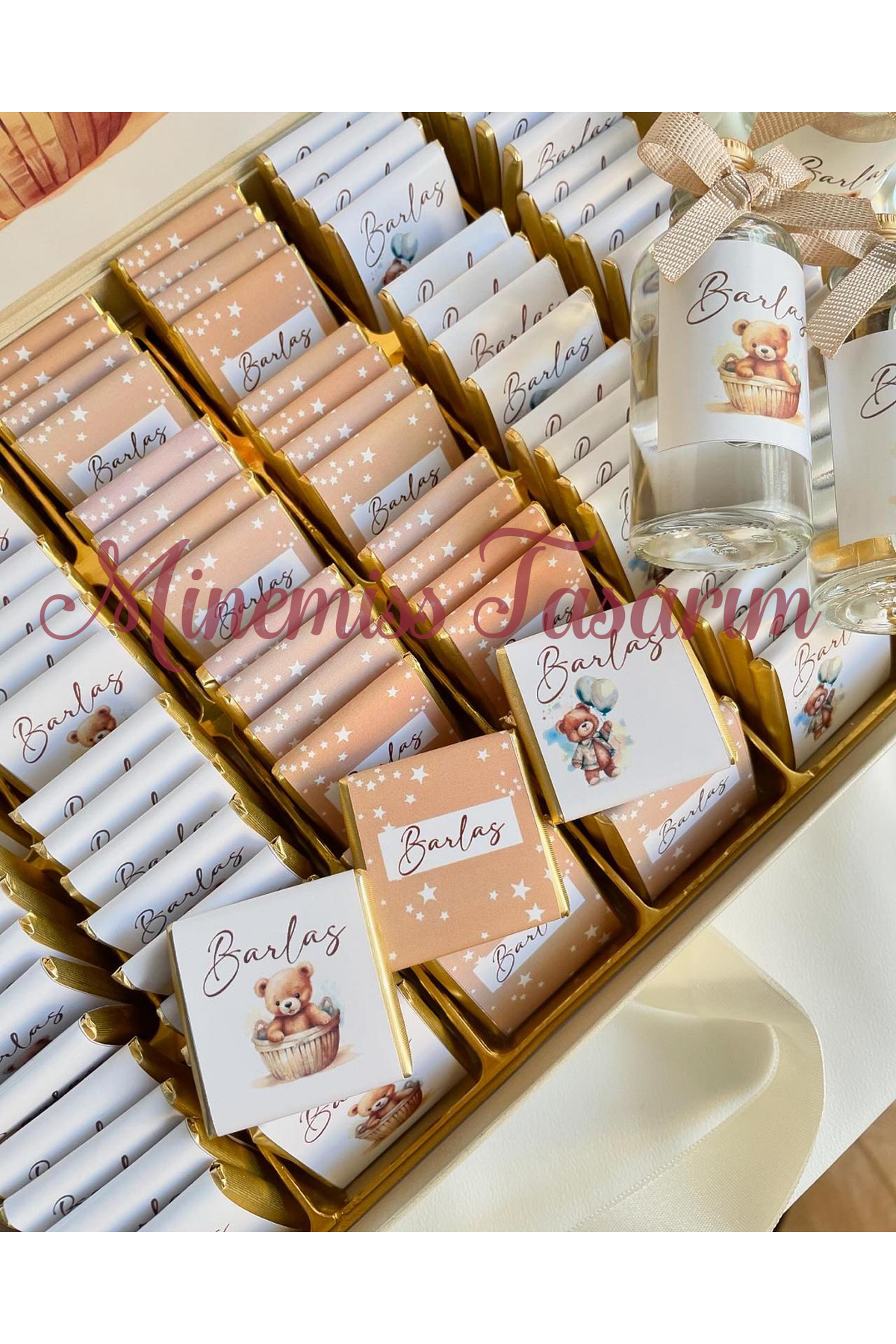 Minemiss Tasarım Kutulu Isme Özel Tasarımlı Kız-erkek 100 Adet Bebek Çikolatası Ve 25 Adet Kolonya Yaş Günü-hediyelik fotoğrafı 2 (önizleme)