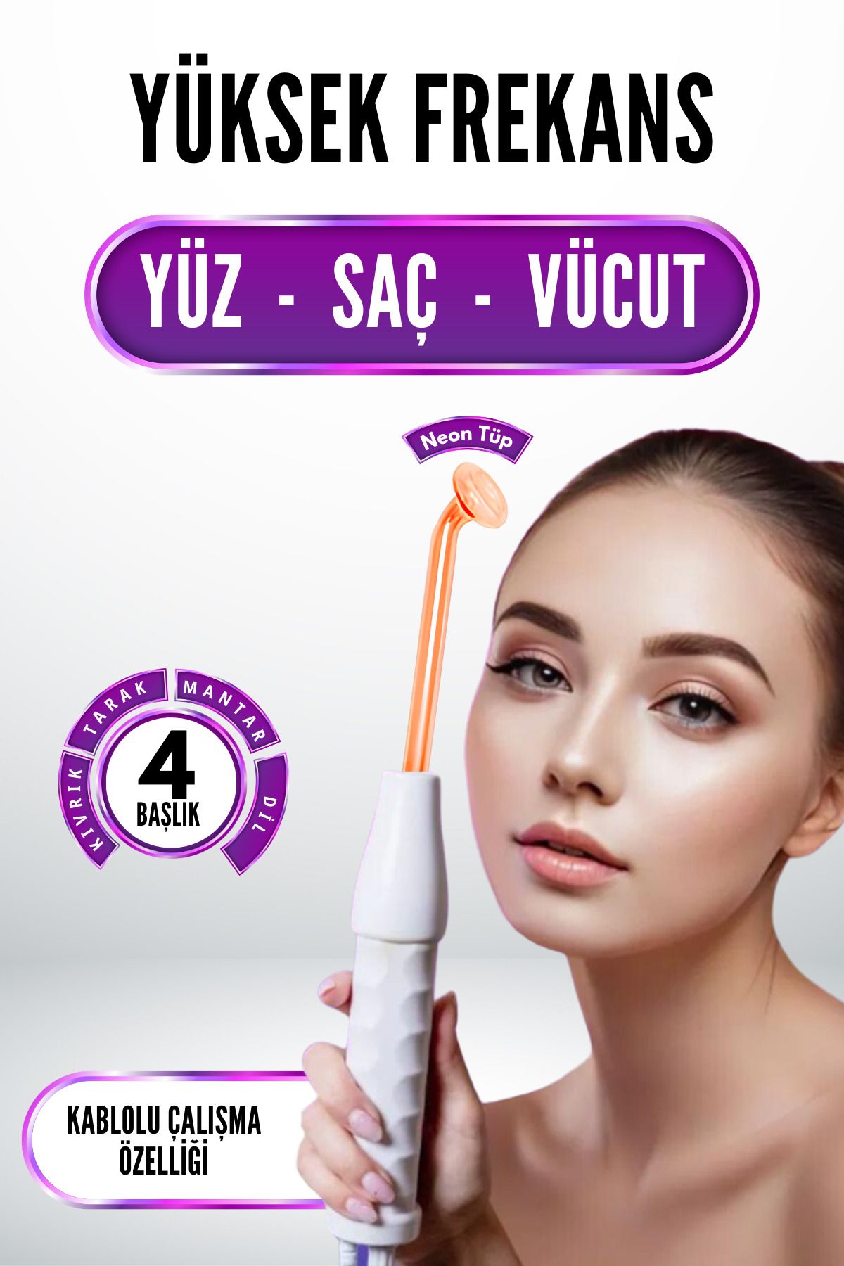 Beauty Vogue Yüksek Frekans Cihazı 4 Problu Yüz Cilt Bakım Gençleştirme Anti-aging - Cilt Gençleştirme