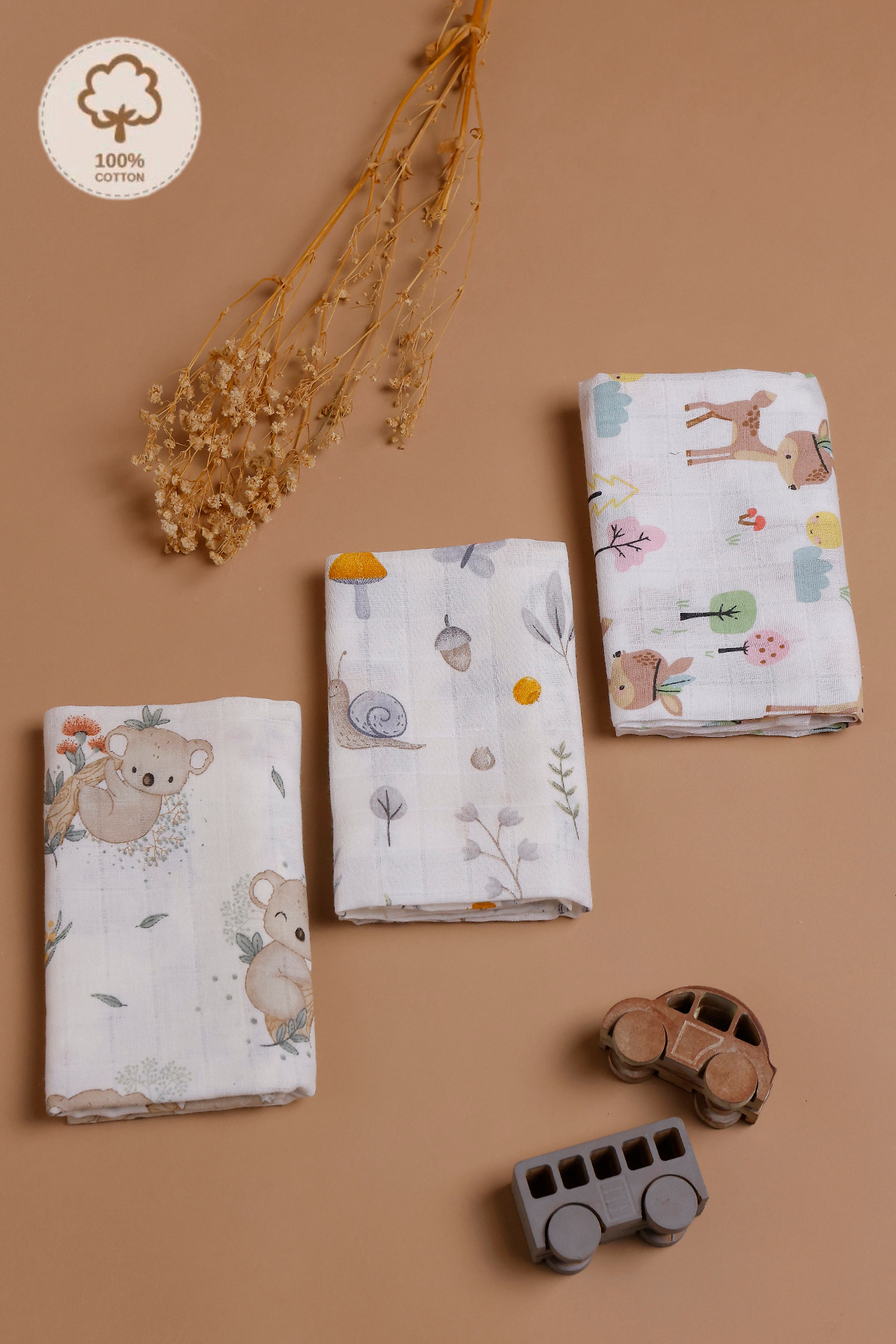 JUNİPERUS 3 Adet Çok Amaçlı Müslin Bezi Örtü Battaniye %100 Pamuk Oeko-teks Sertifikalı 80x80 Cm fotoğrafı 3 (önizleme)