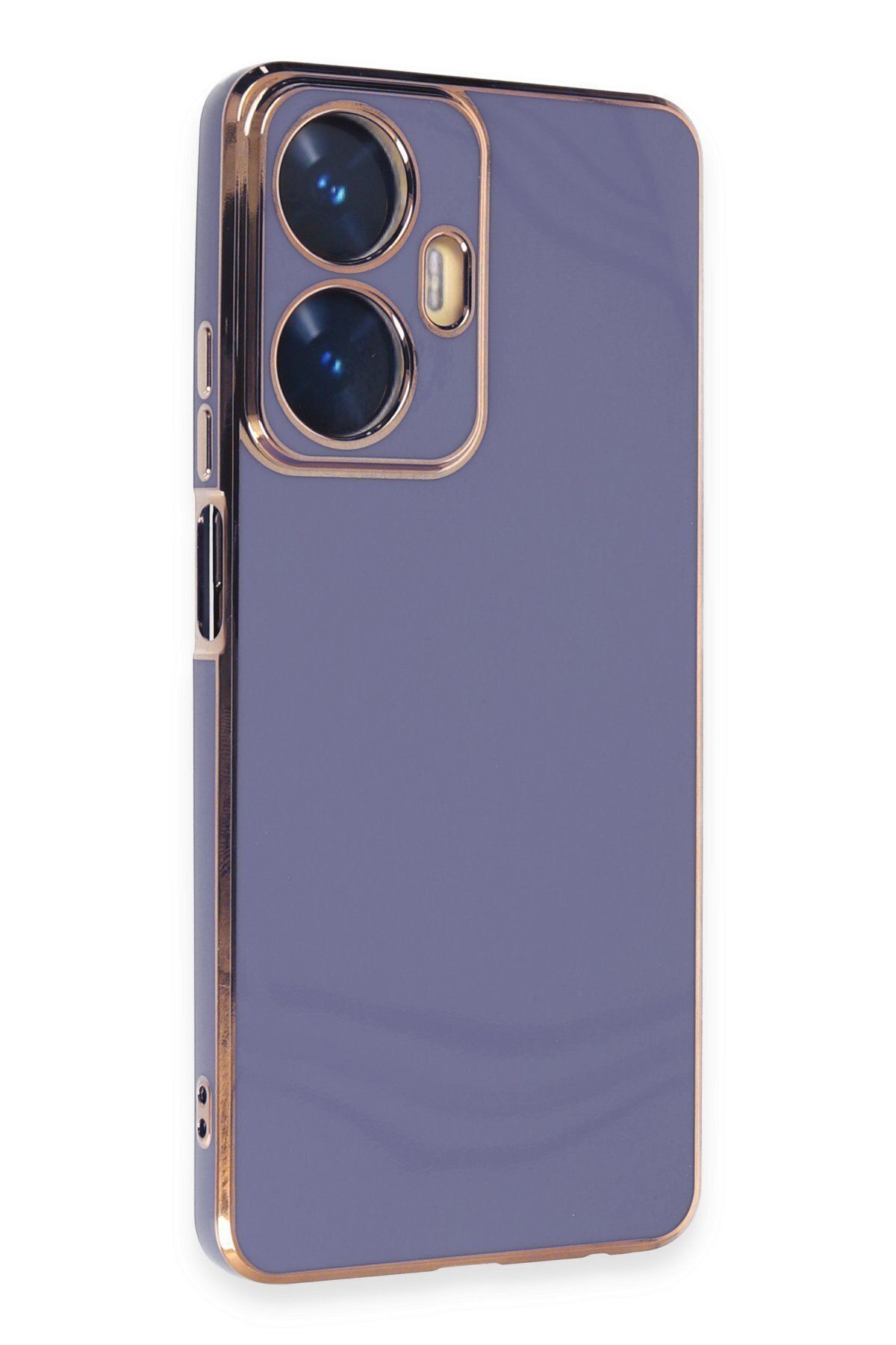 cepmoda Realme C55 - Gold Çizgili Renkli Shiny Silikon Kılıf / Kapak - MAVİ