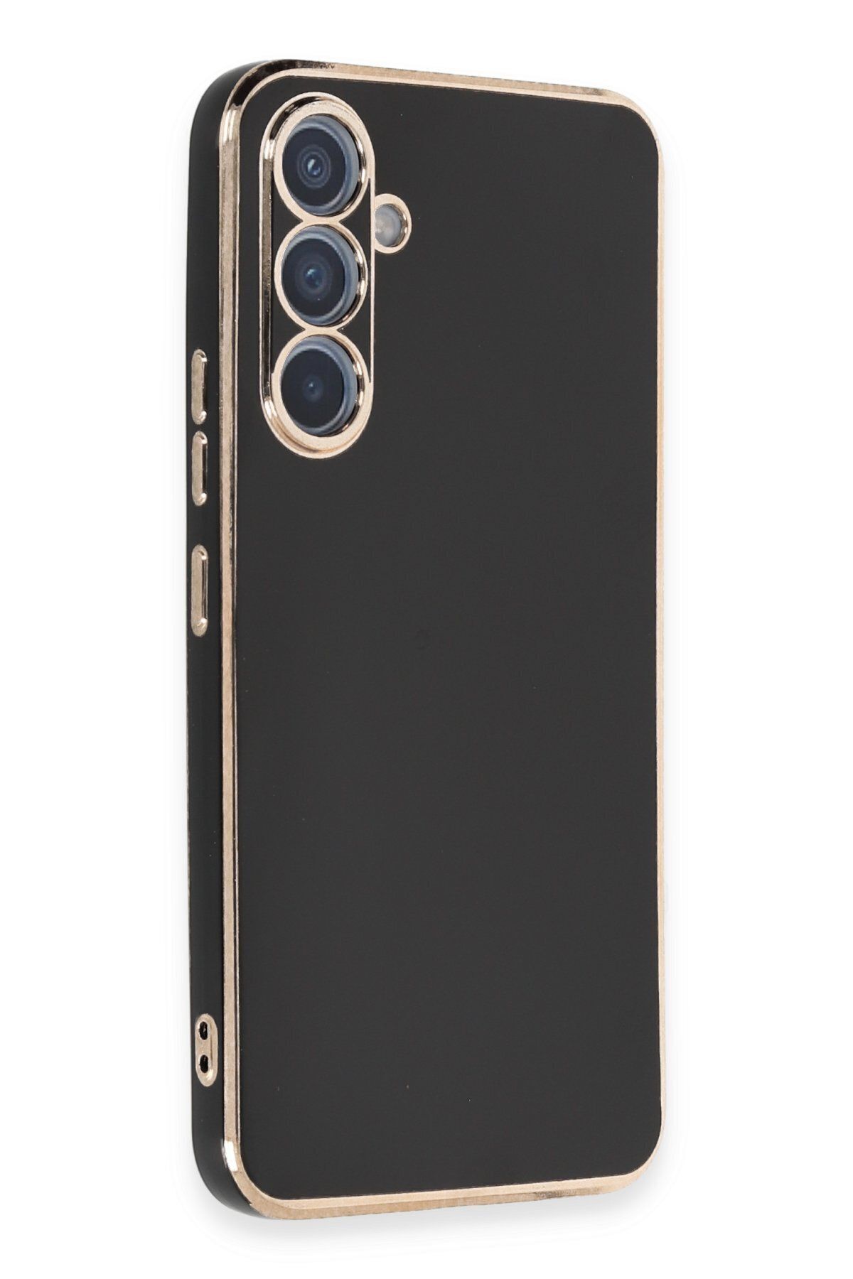 cepmoda Samsung Galaxy A54 5G - Gold Çizgili Renkli Shiny Silikon Kılıf / Kapak - SİYAH