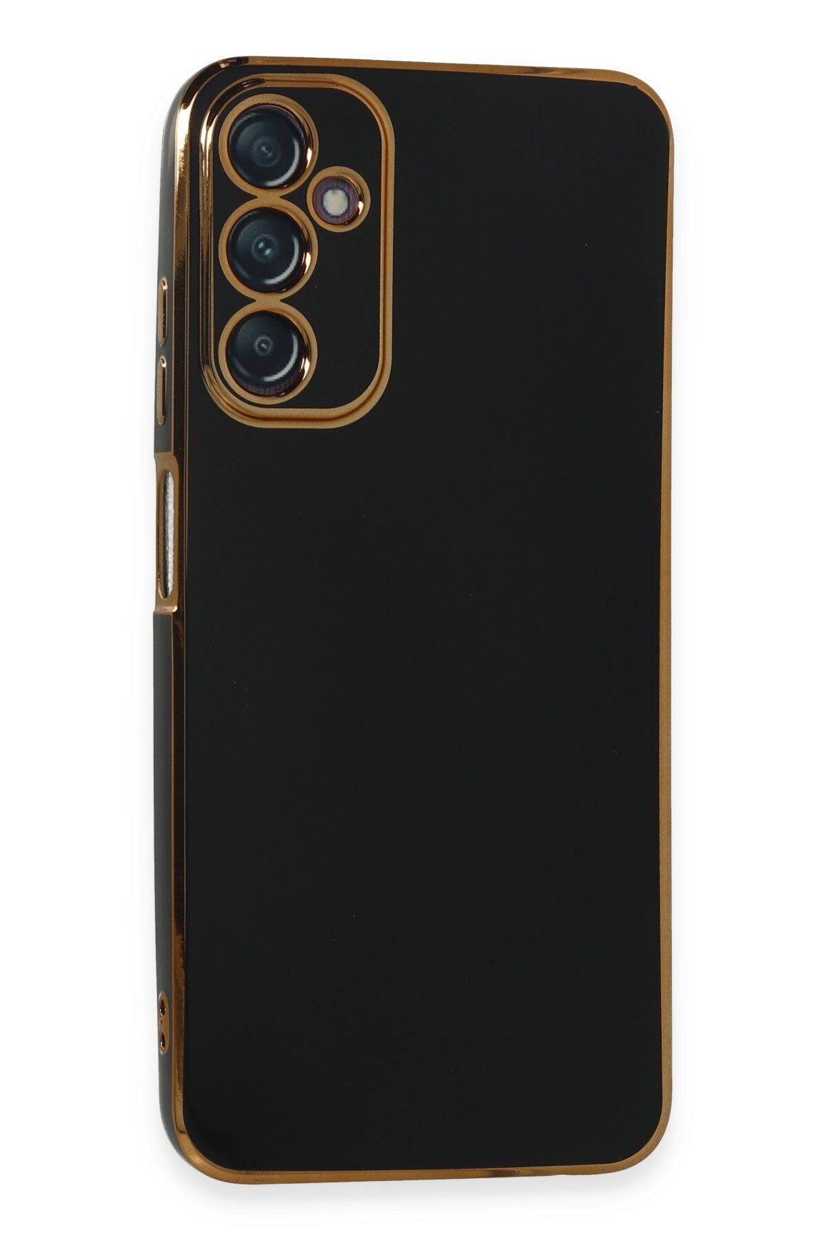 cepmoda Samsung Galaxy A05s kılıf - Gold Çizgili Renkli Shiny Silikon Kılıf / Kapak - SİYAH
