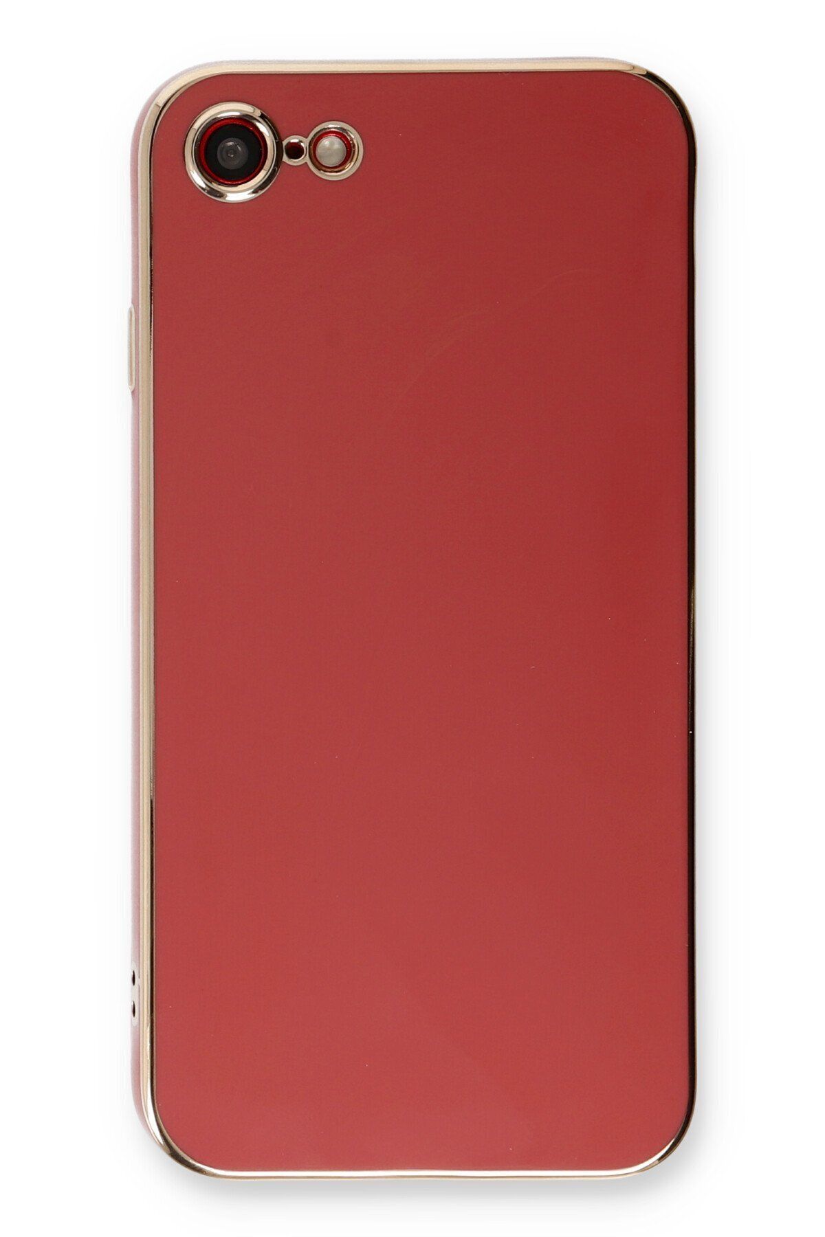 cepmoda iPhone SE 2020 - Gold Çizgili Renkli Shiny Silikon Kılıf / Kapak - KIRMIZI