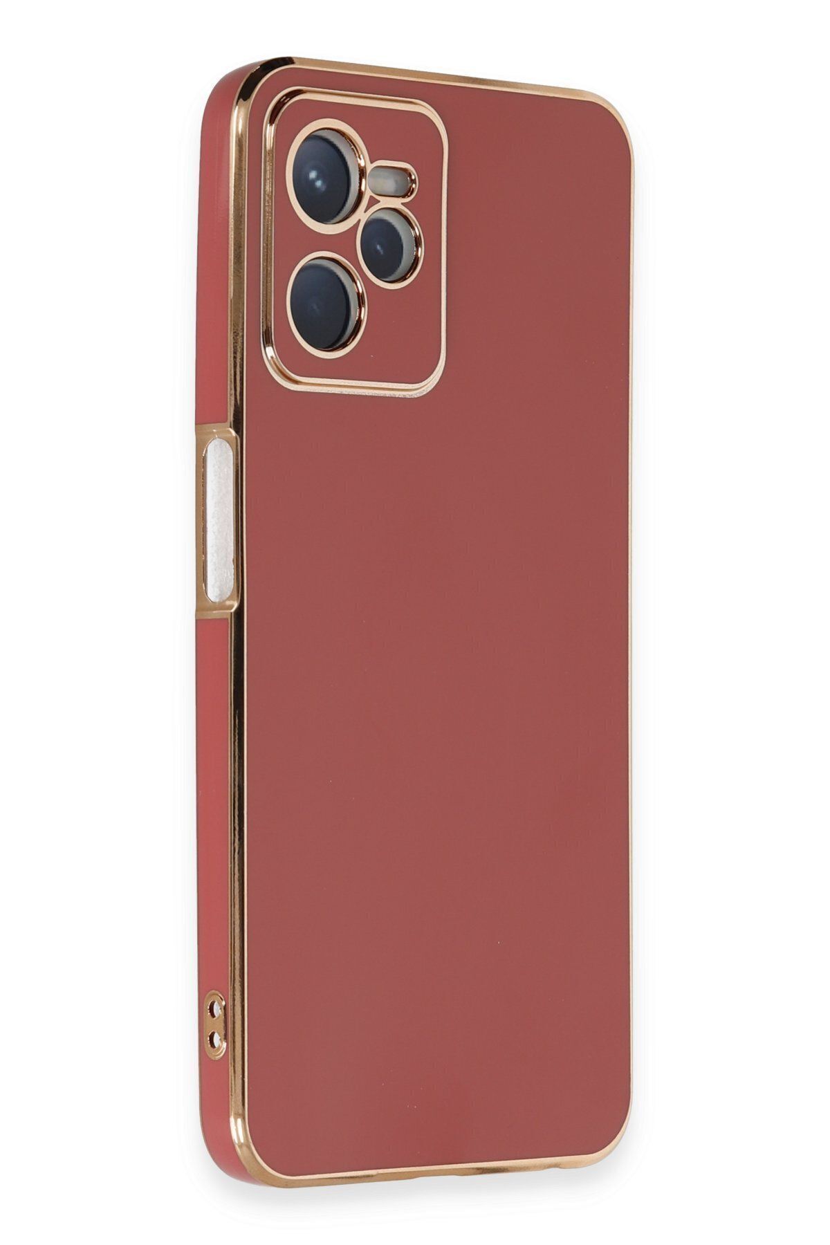 cepmoda Realme C35 - Gold Çizgili Renkli Shiny Silikon Kılıf / Kapak - KIRMIZI
