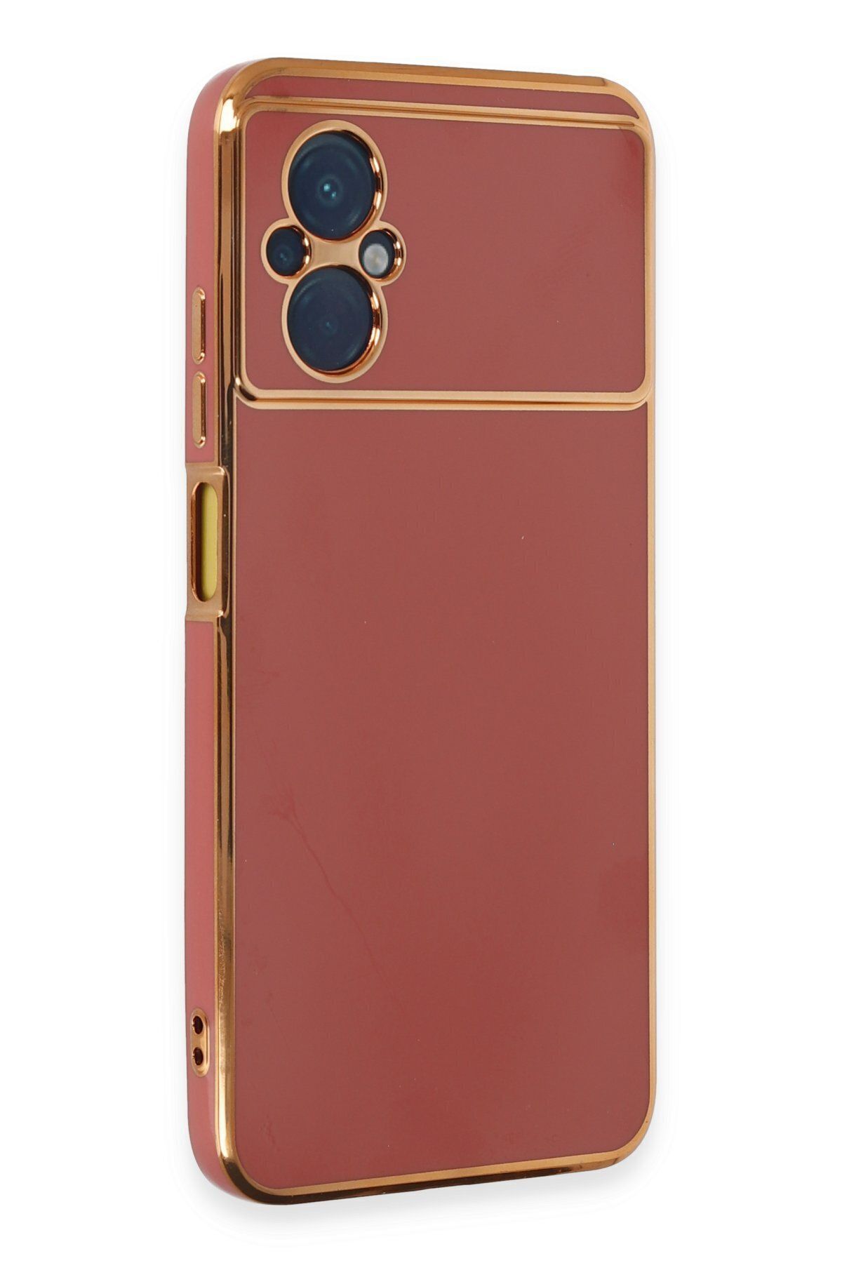 cepmoda Xiaomi Poco M5 - Gold Çizgili Renkli Shiny Silikon Kılıf / Kapak - KIRMIZI