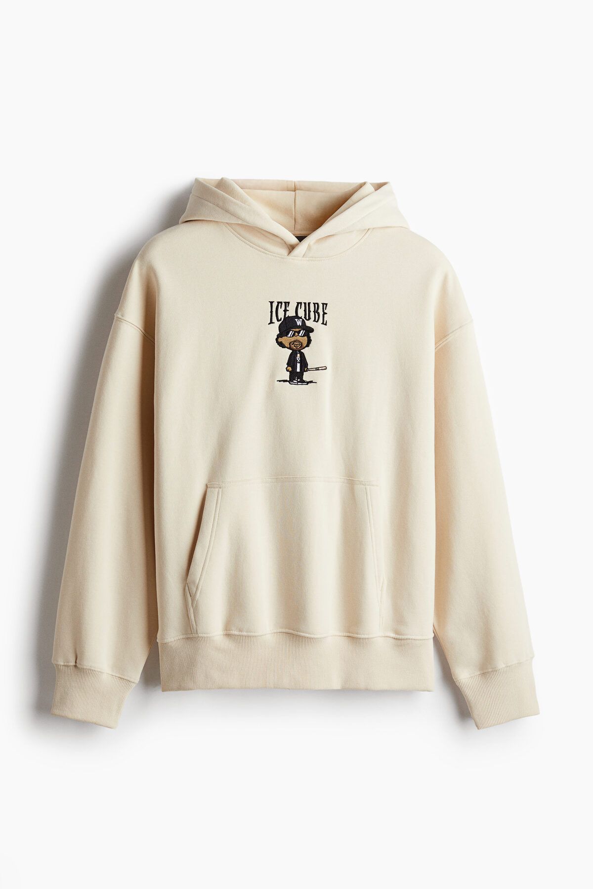 سویشرت آبی مردانه بالای سرپوش و چاپی بزرگ H M H&M