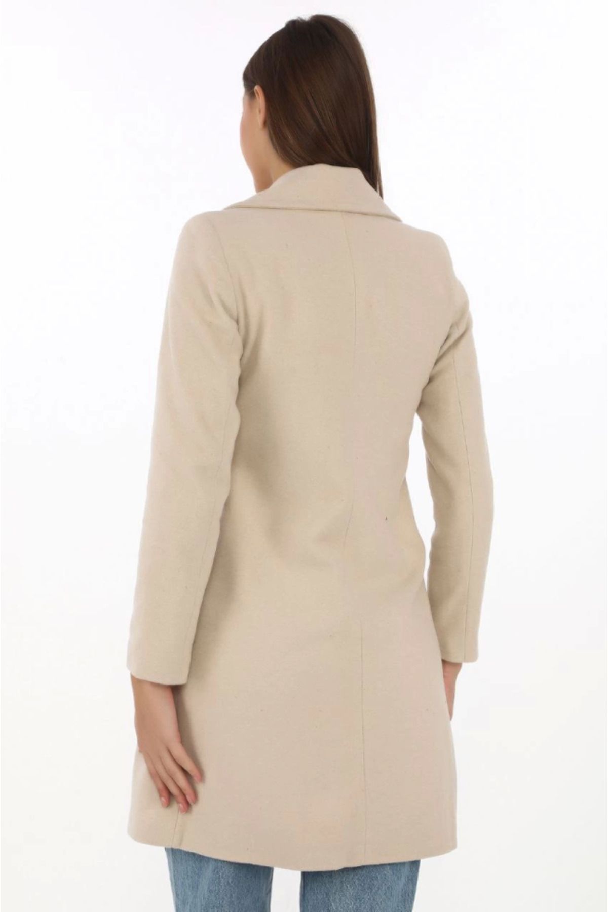 SEM E COMMERCE-Beige Cashmere Coat - Buttoned and Lined 2