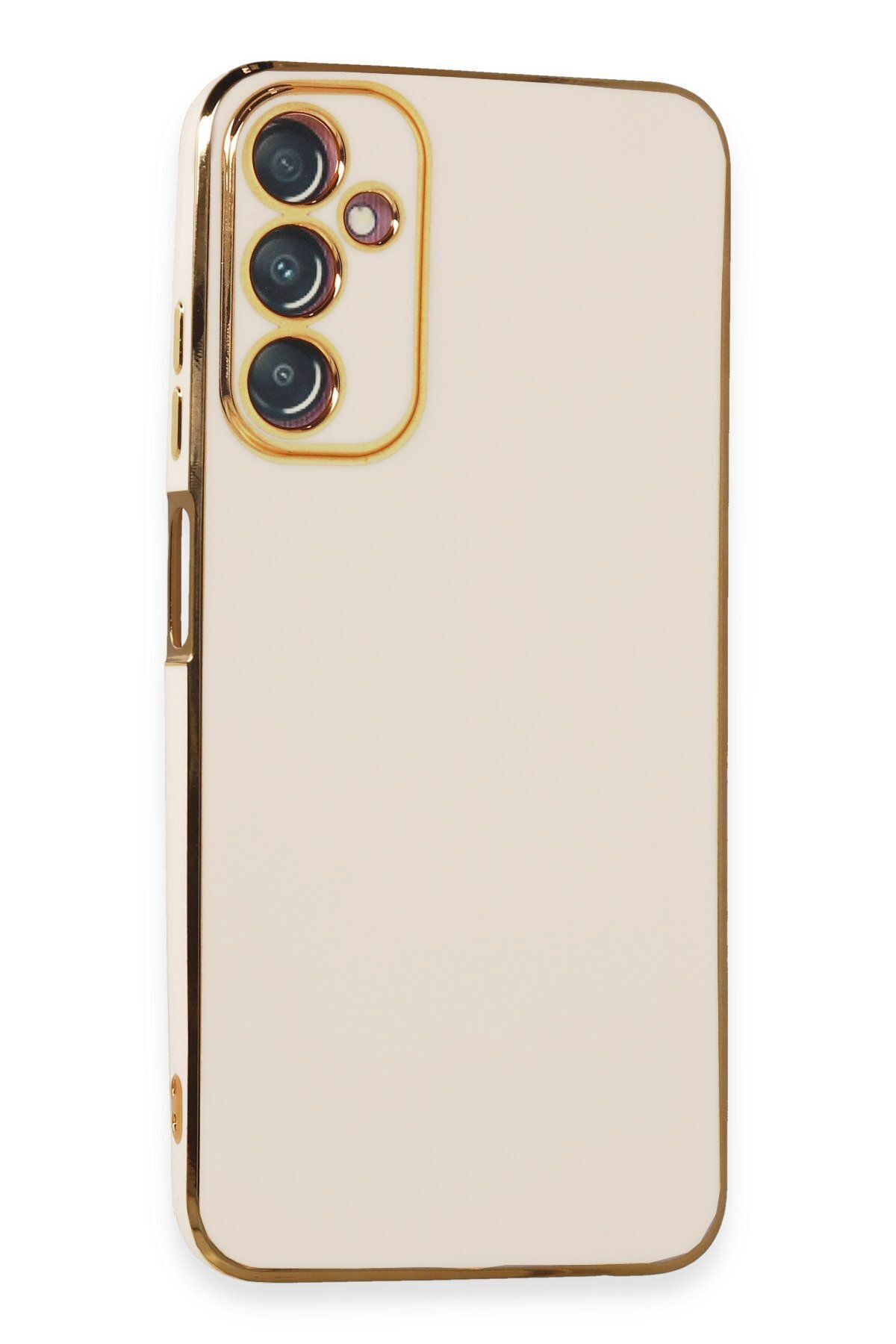 cepmoda Samsung Galaxy A05s kılıf - Gold Çizgili Renkli Shiny Silikon Kılıf / Kapak - BEYAZ