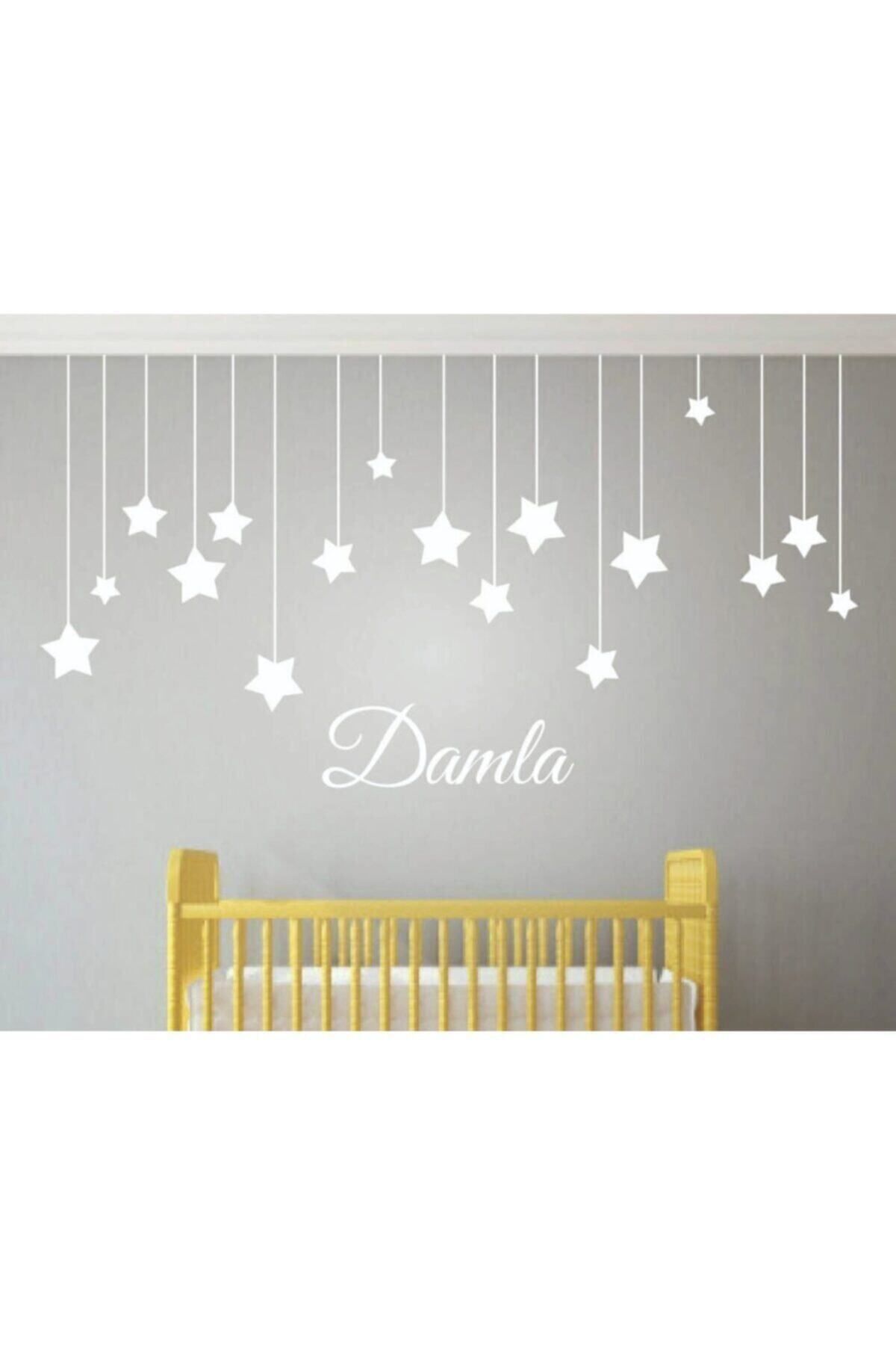 MLH STORE Bebek Odası Çocuk Odası Sticker Kişiye Özel Isimli Yıldız Sticker Beyaz