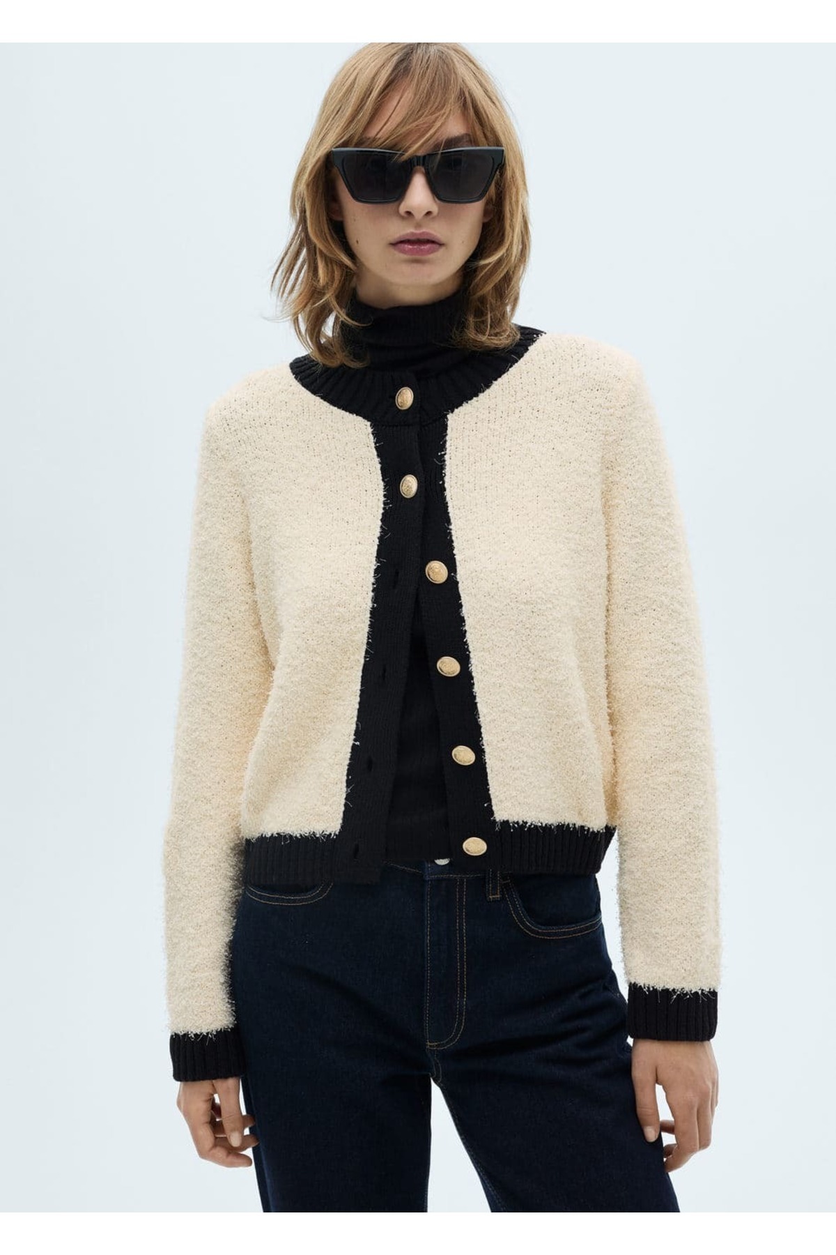 Kontrast düğmeli ceket