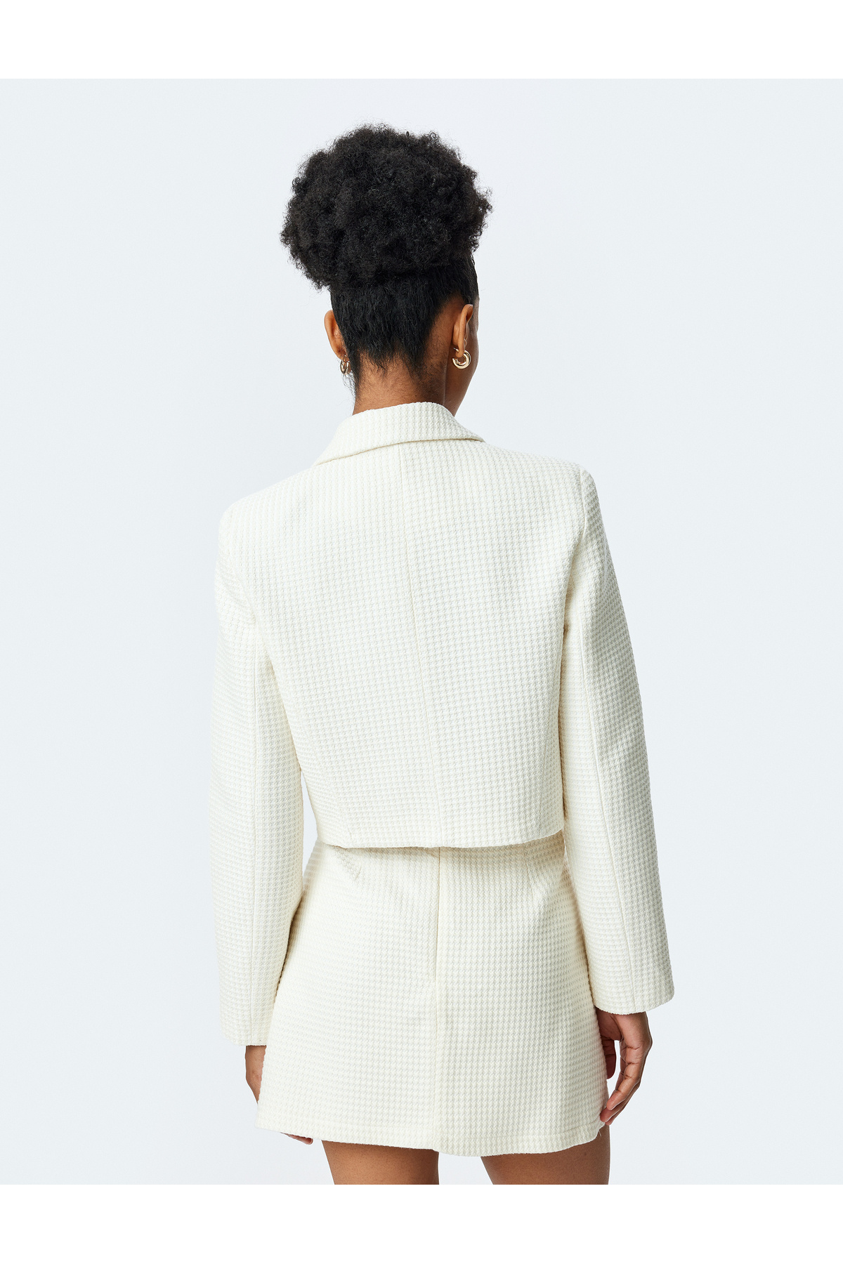 Koton-Long Sleeve Slim Fit Double Breasted Crop Tweed Blazer Jacket 4
