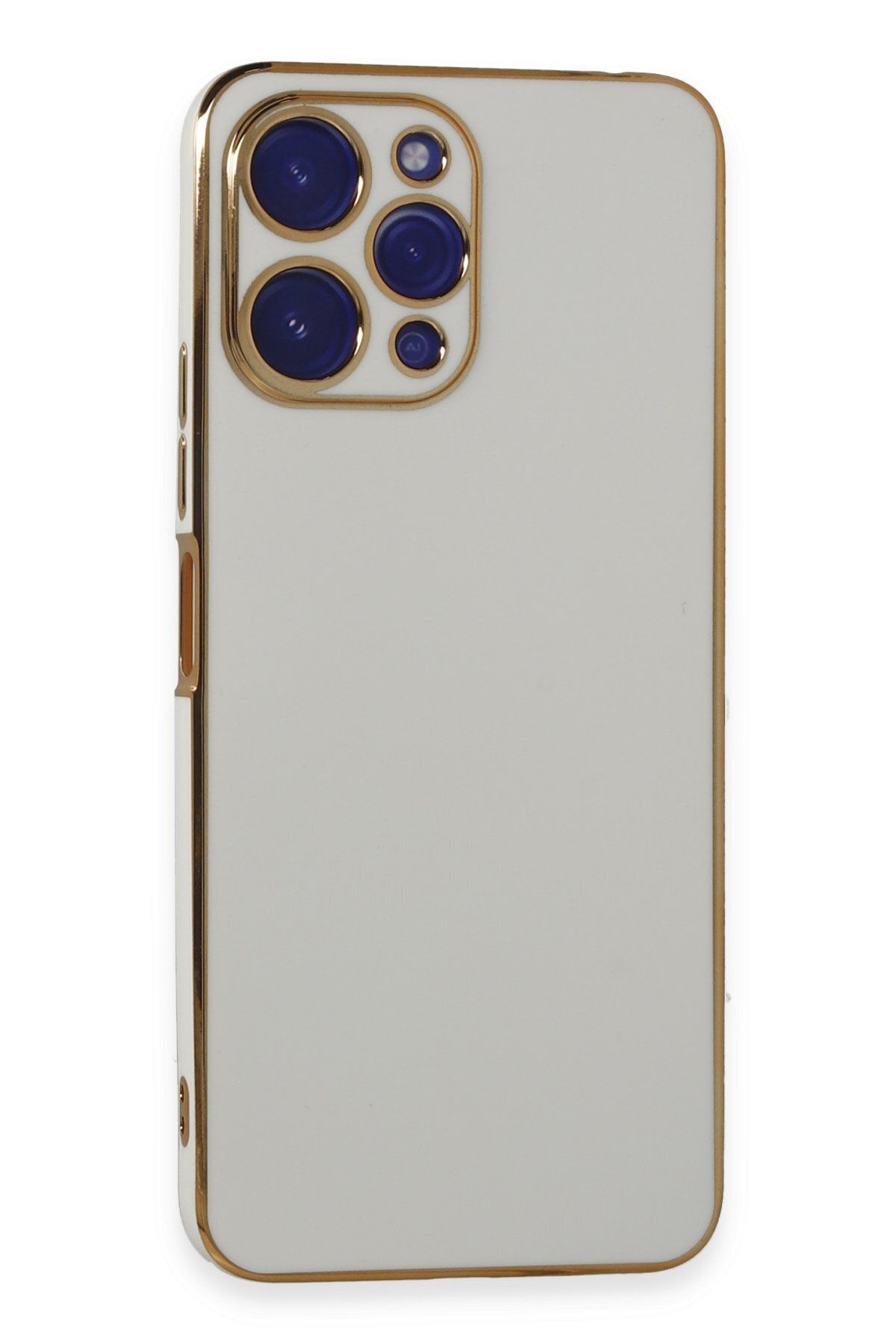 cepmoda Xiaomi REDMİ 12 - Gold Çizgili Renkli Shiny Silikon Kılıf / Kapak - BEYAZ