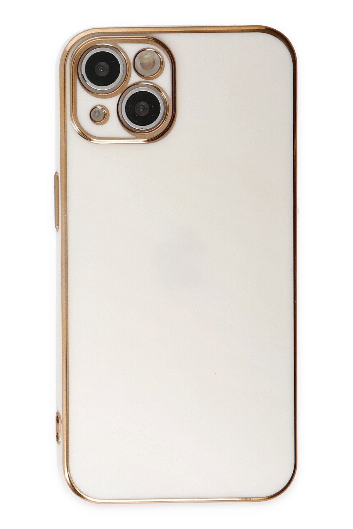 cepmoda iPhone 14 - Gold Çizgili Renkli Shiny Silikon Kılıf / Kapak - BEYAZ