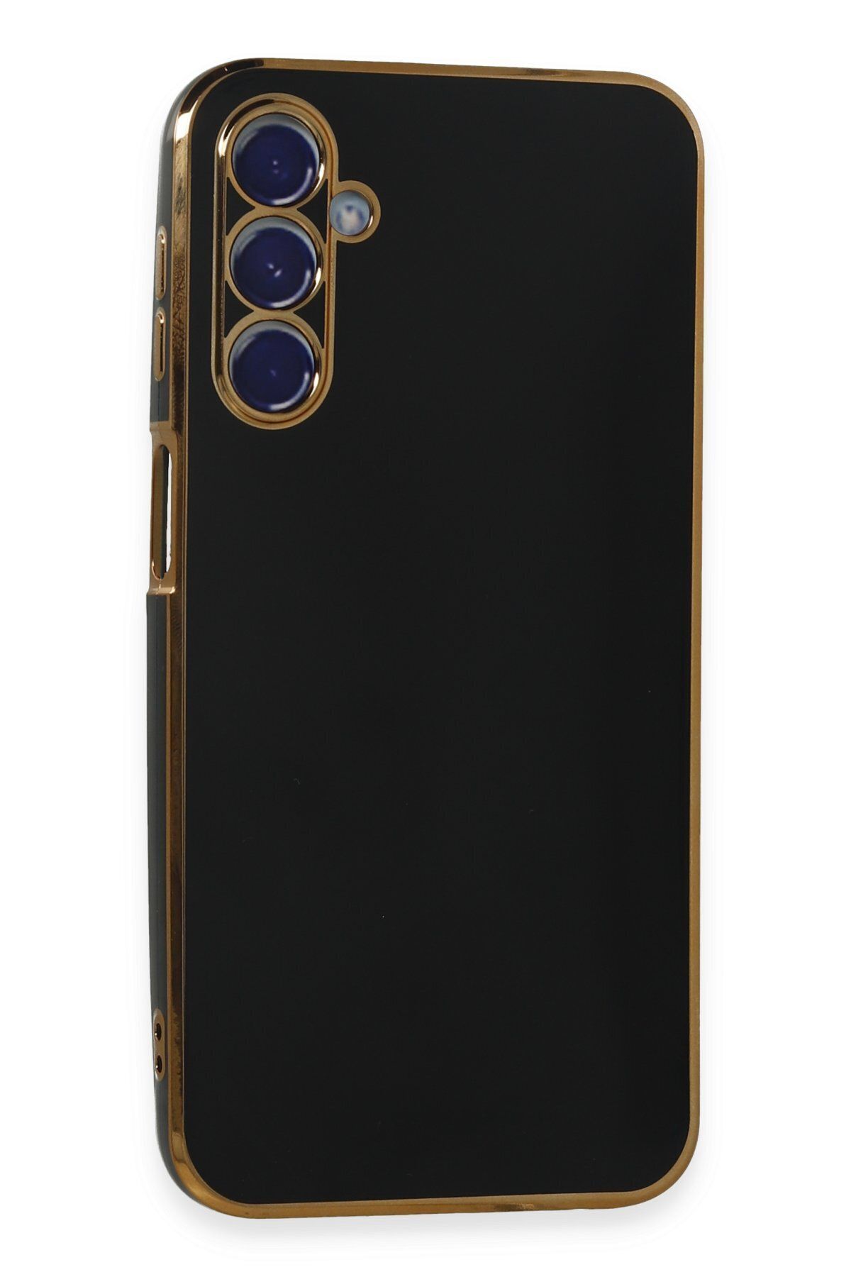 cepmoda Samsung Galaxy M34 5G - Gold Çizgili Renkli Shiny Silikon Kılıf / Kapak - SİYAH