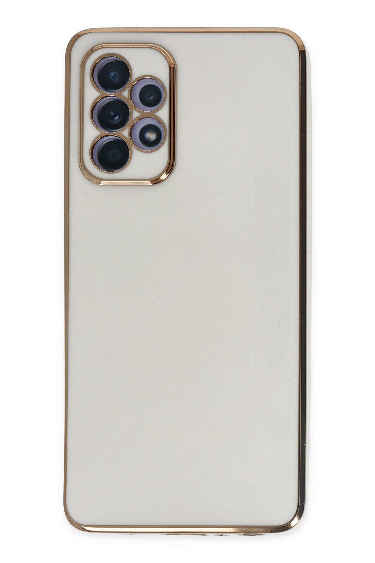 cepmoda Samsung Galaxy A32 - Gold Çizgili Renkli Shiny Silikon Kılıf / Kapak - BEYAZ