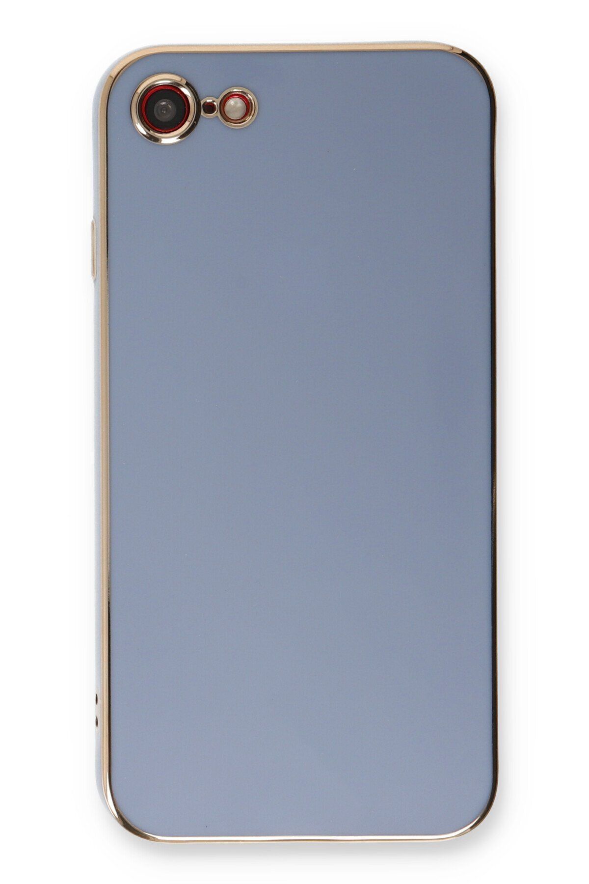 cepmoda iPhone SE 2020 - Gold Çizgili Renkli Shiny Silikon Kılıf / Kapak - MAVİ