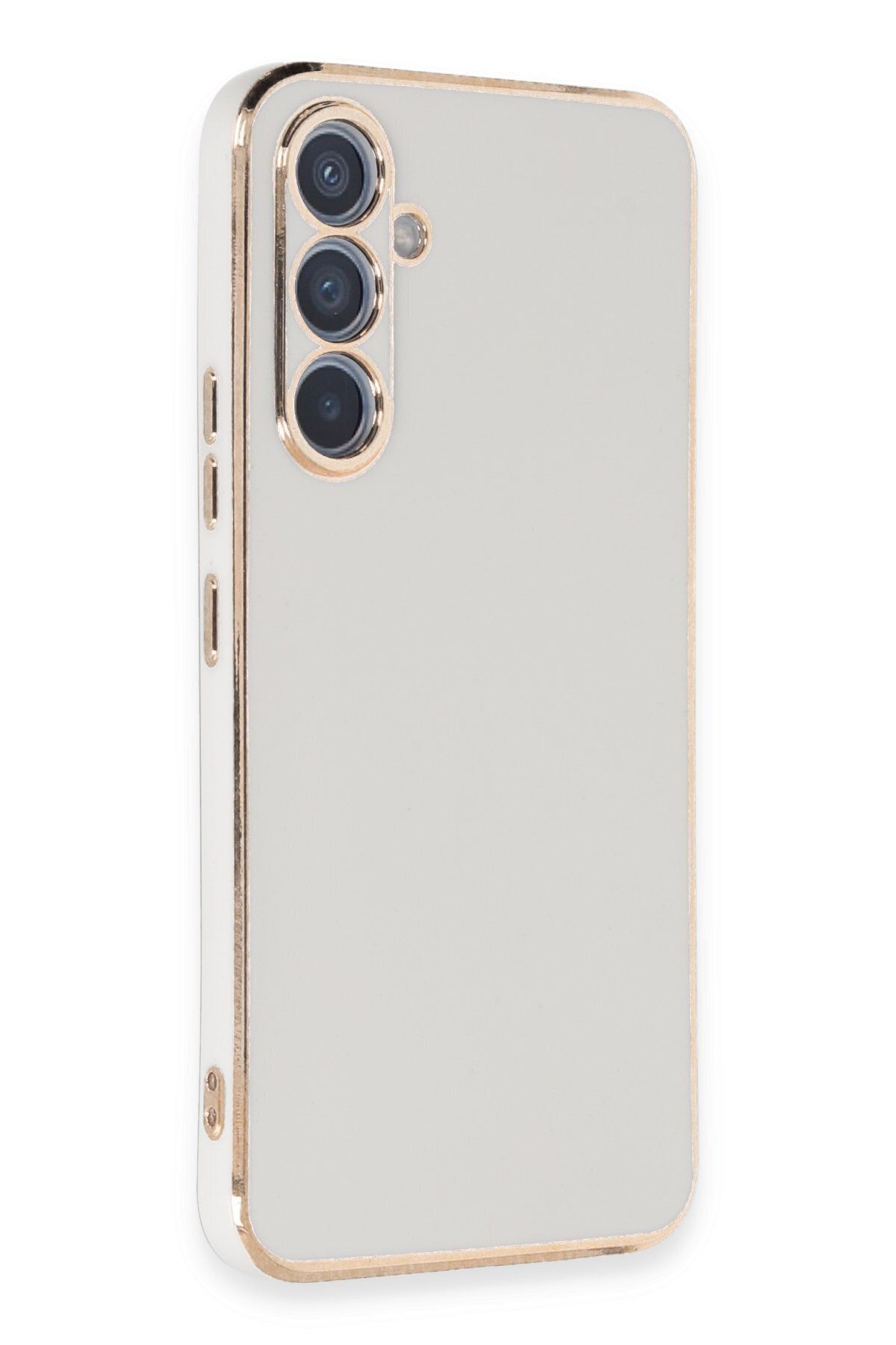 cepmoda Samsung Galaxy A54 5G - Gold Çizgili Renkli Shiny Silikon Kılıf / Kapak - BEYAZ