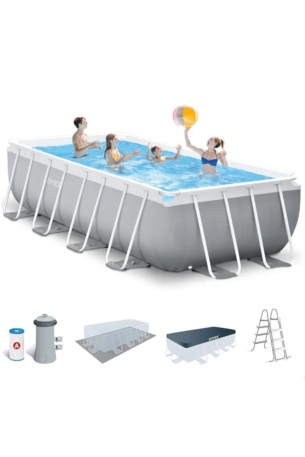 Intex İntex 26792NP Dikdörtgen Prefabrik Aile Havuzu 488x244x107cm Merdiven + Örtü + Filtre Set