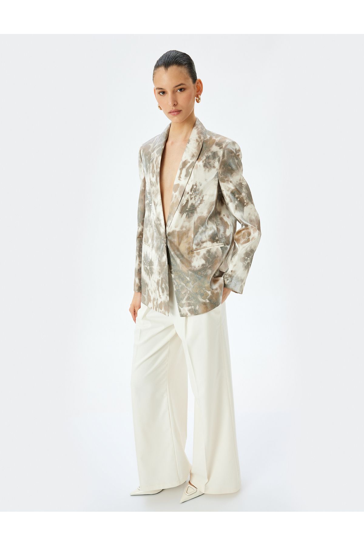 Koton-Modal Fabric Comfortable Fit Abstract Pattern Double Breasted Blazer Jacket with Pockets 2