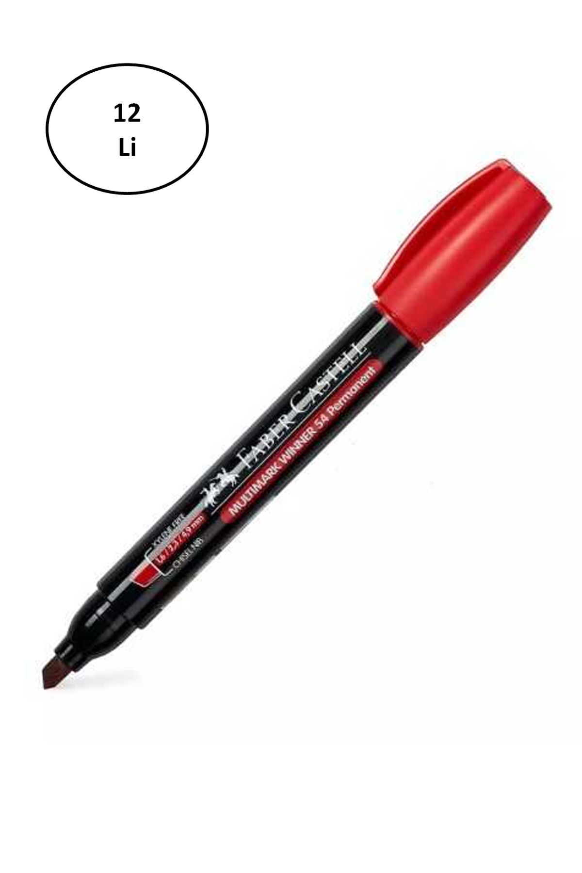 BirdoluSepet Faber Castell Permanent Markör 54 Kesik Uç Kırmızı Kalem 12 li