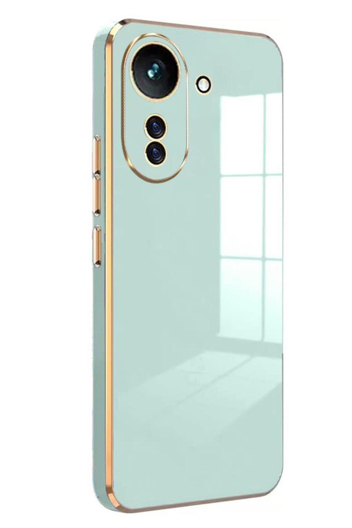 cepmoda Xiaomi REDMİ 13C - Gold Çizgili Renkli Shiny Silikon Kılıf / Kapak - AÇIK YEŞİL