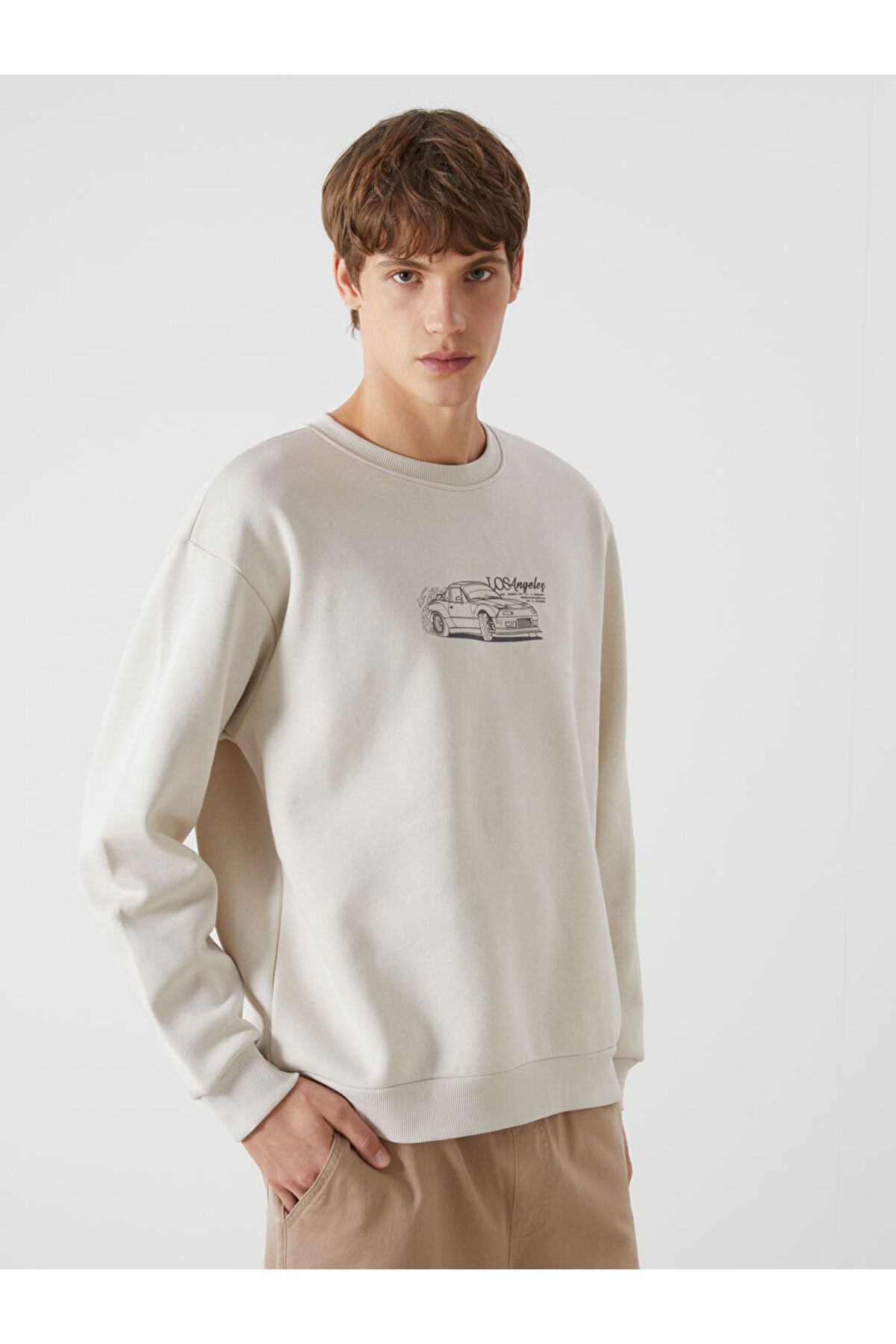 LC Waikiki Bisiklet Yaka Uzun Kollu Baskılı Erkek Sweatshirt