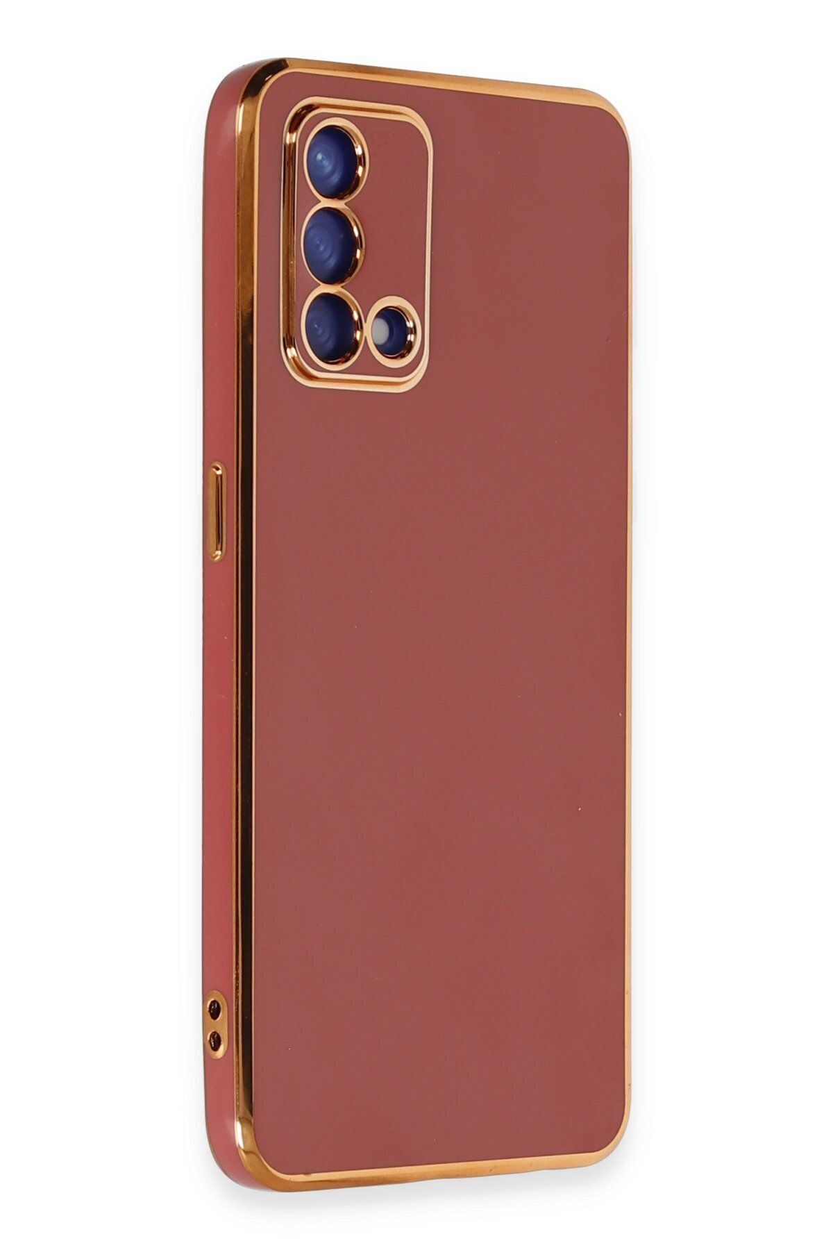 cepmoda Oppo A74 4G - Gold Çizgili Renkli Shiny Silikon Kılıf / Kapak - KIRMIZI
