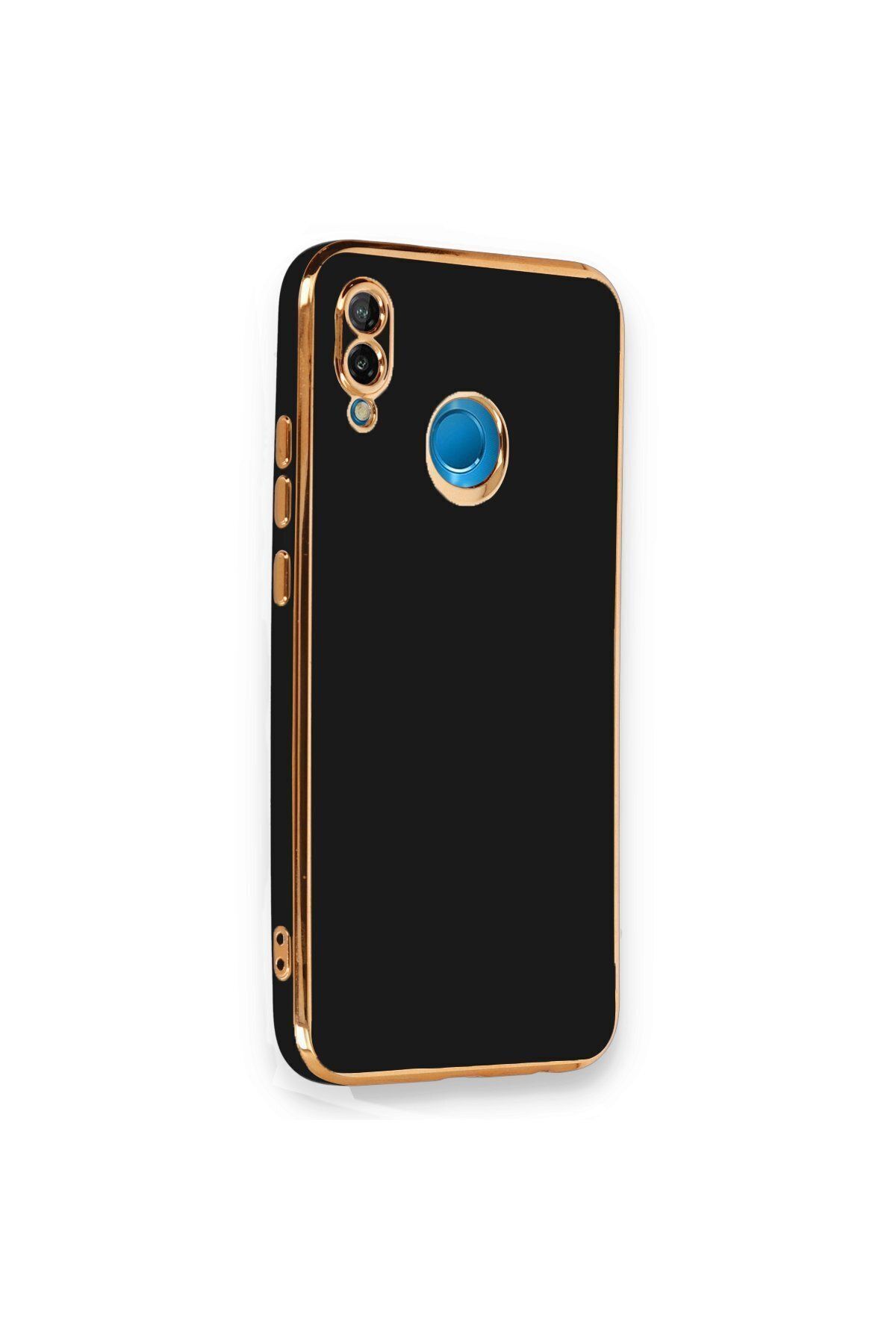 cepmoda Huawei P20 LİTE - Gold Çizgili Renkli Shiny Silikon Kılıf / Kapak - SİYAH