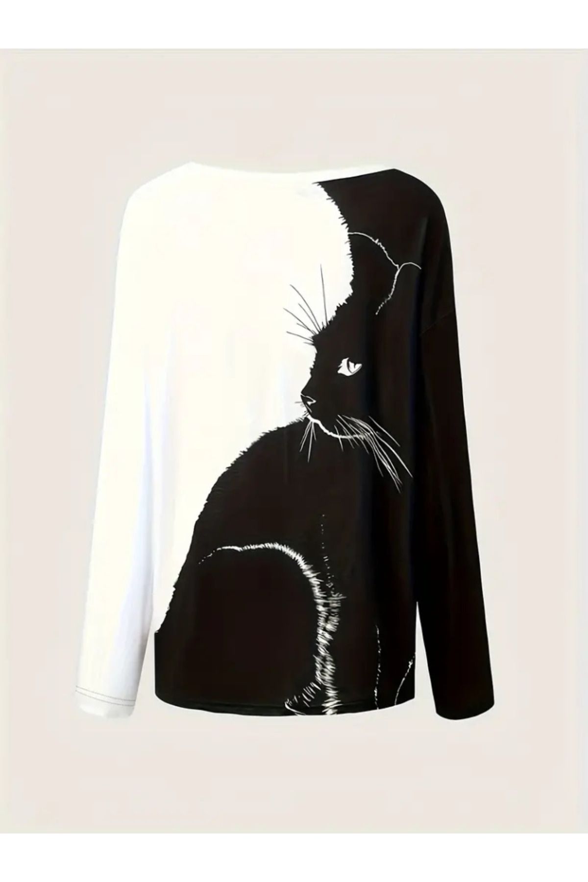 ModaCity-Women's Long Sleeve V-Neck Cat Printed Hooded Diving Blouse 4