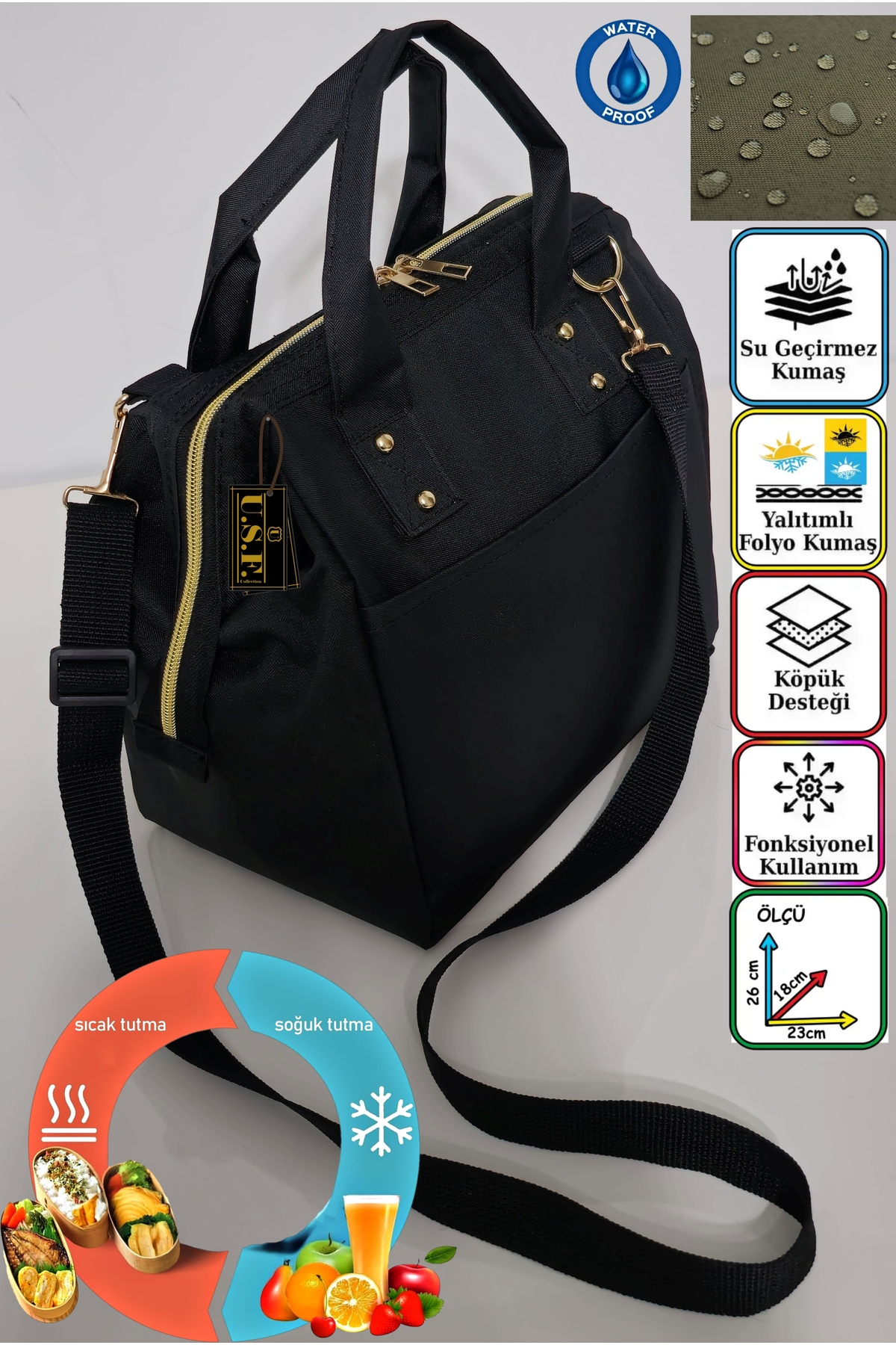 USF Anne Bebek Askılı Taşıma Çantası Isı yalıtımlı Termal Termoslu Yemek, Mama, Beslenme, Gıda Çantası fotoğrafı 5 (önizleme)