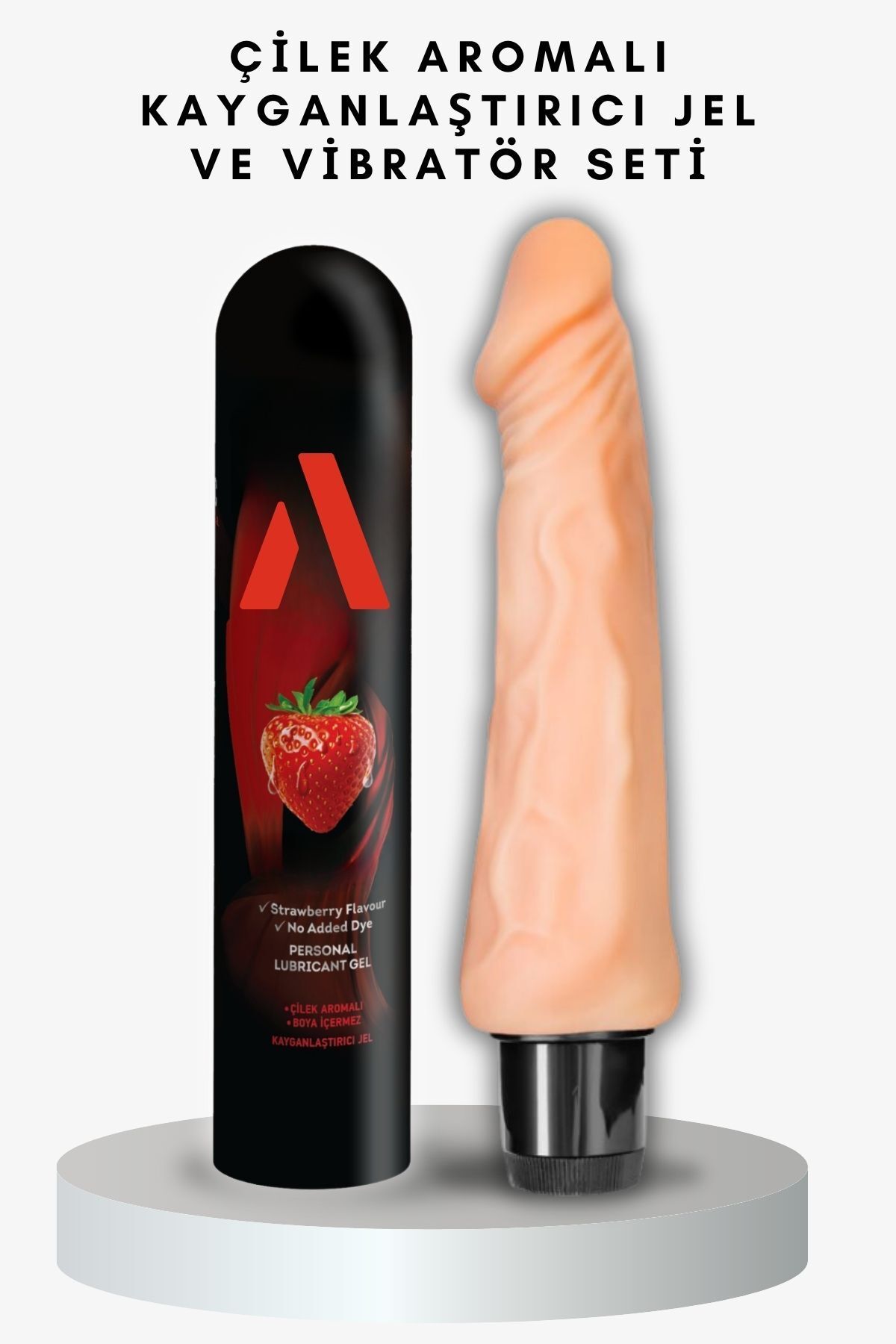 Ada Marketing Çilek Aromalı Kayganlaştırıcı Jel Ve Titreşimli Yapay Penis Seti - Gerçekçi Yumuşak Doku