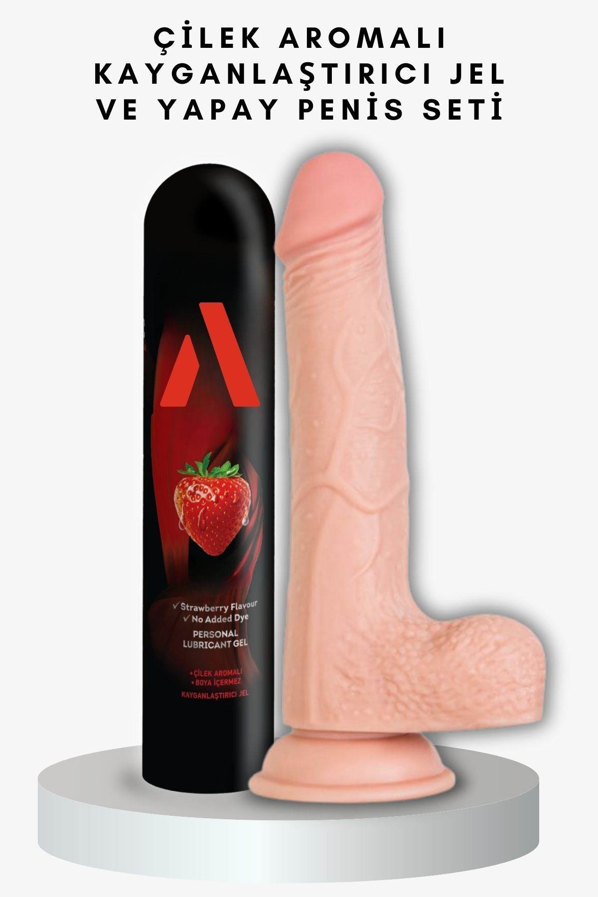 Ada Marketing Çilek Aromalı Kayganlaştırıcı Jel ve Gerçekçi Yapay Penis Seti