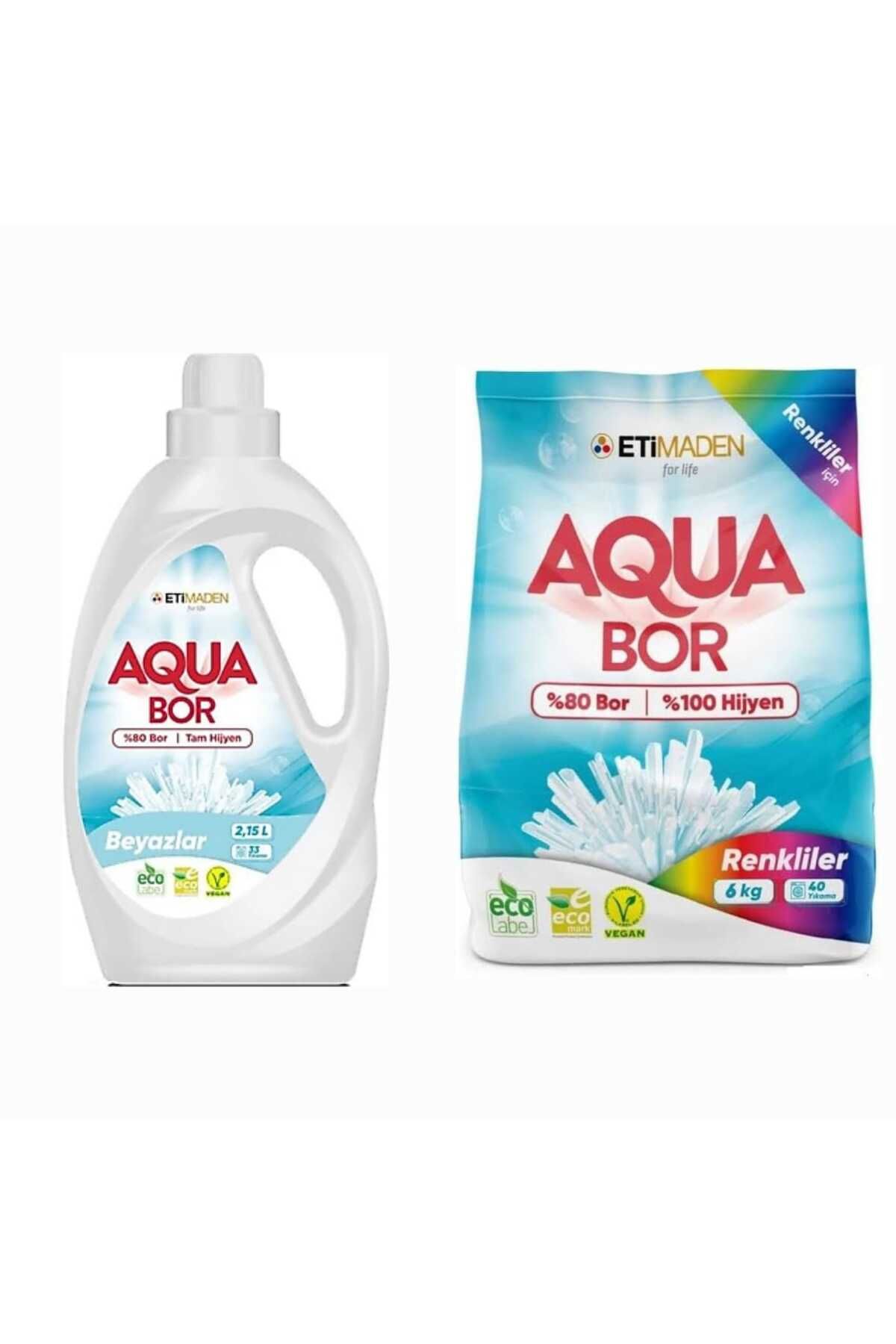 Boron AQUABOR ÇAMAŞIR DETERJANI TOZ 6 KG RENKLİLER İÇİN+33 YIKAMA BEYAZLAR İÇİN SIVI