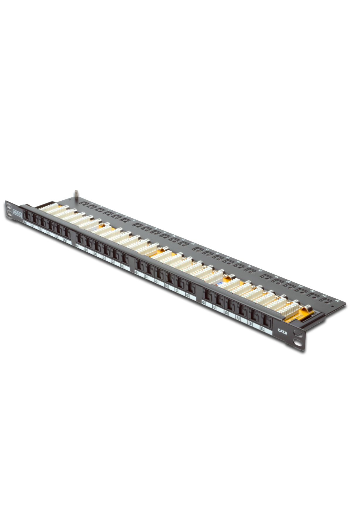 Digitus 19" 24 port Cat-6 UTP Patch Panel, 8P8C, LSA, 0,5U boyut, tozdan korumak için kapaklı,