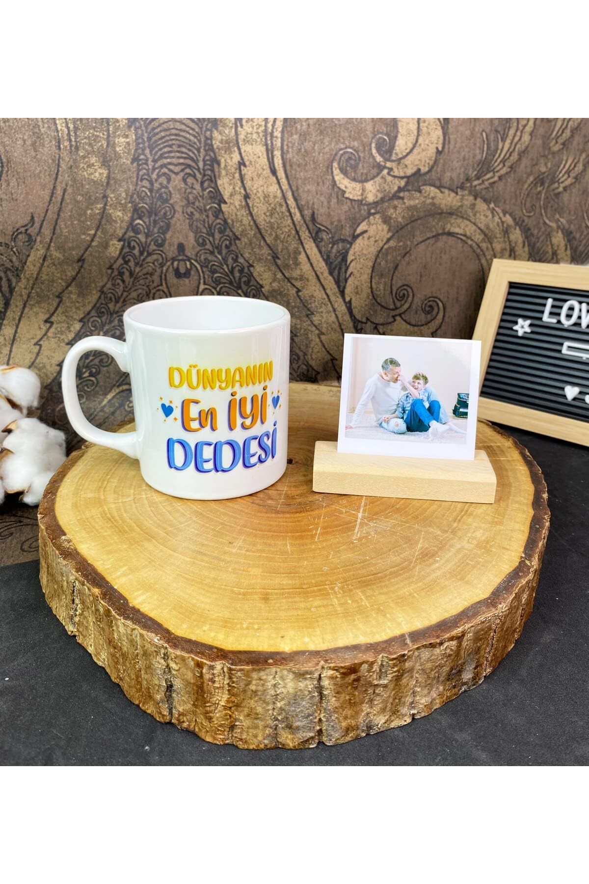STOREMAX cmllashop Dünyanın En İyi Dedesi Tasarımlı Kupa Ve Ahşap Fotoğraf Tutucu Set