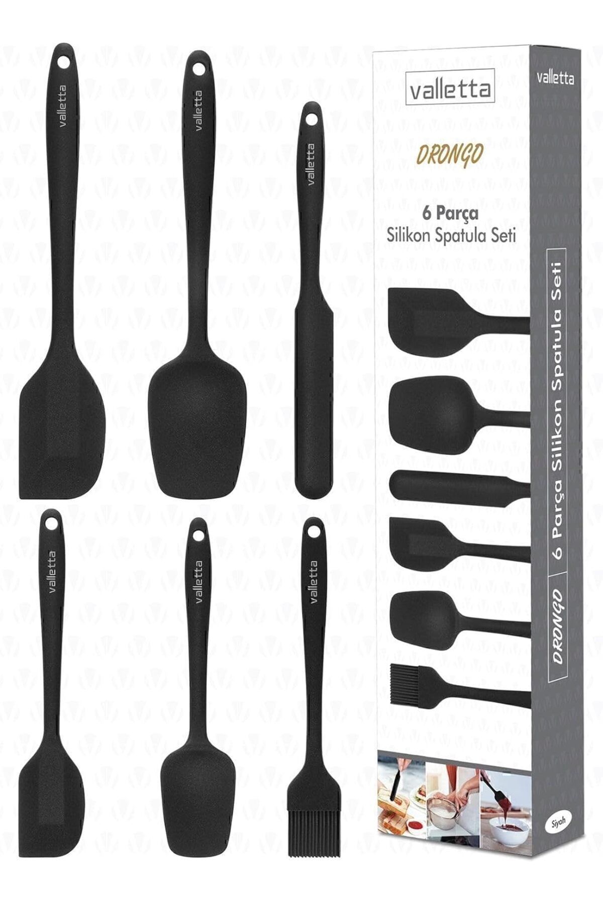 STOREMAX ysstorex Drongo Isıya Dayanıklı Yanmaz Yapışmaz Silikon Spatula Seti 6 Parça Siyah StarColxlec