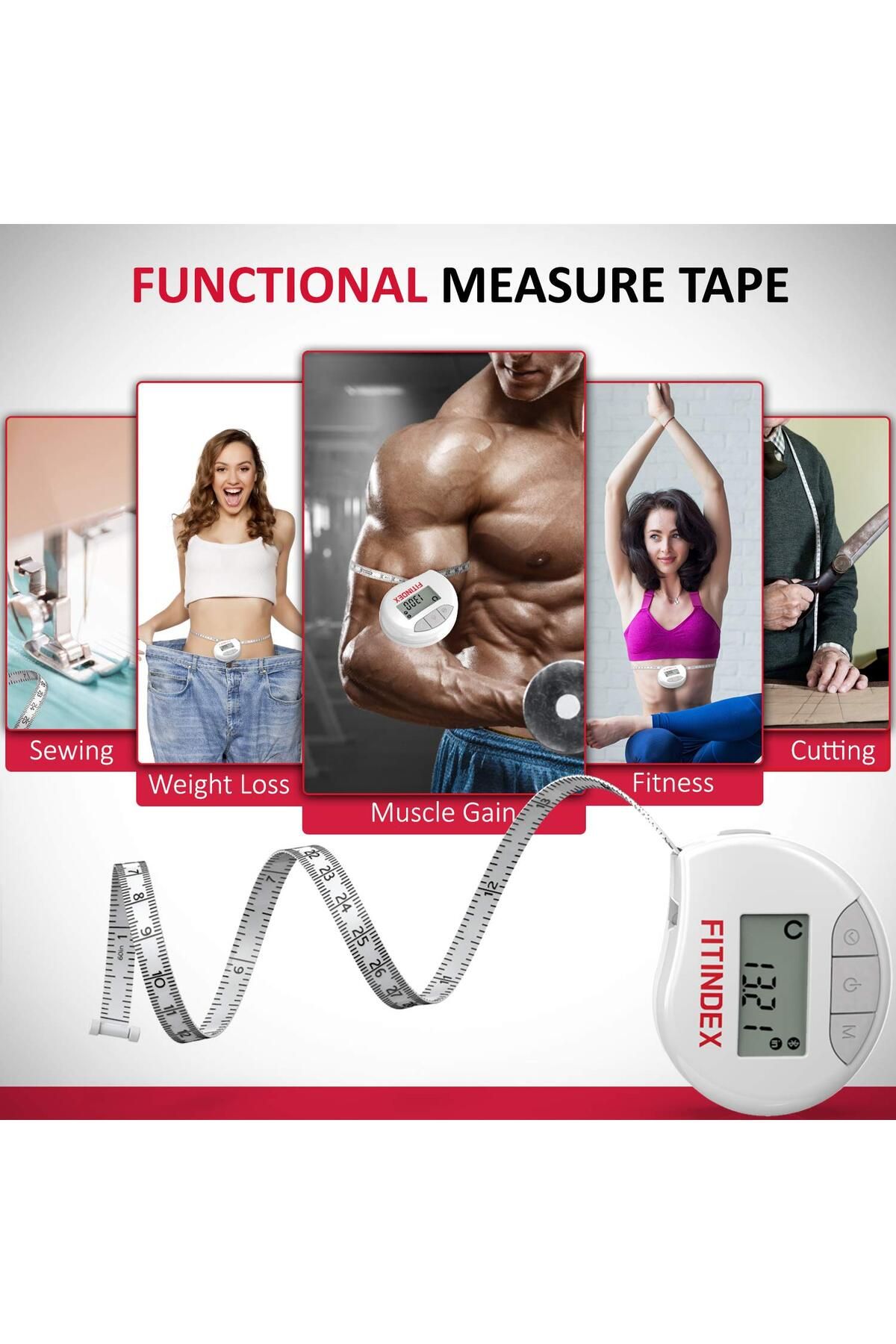 FITINDEX-Smart Body Tape Measure Bluetooth Digital Measuring Tape - White 2