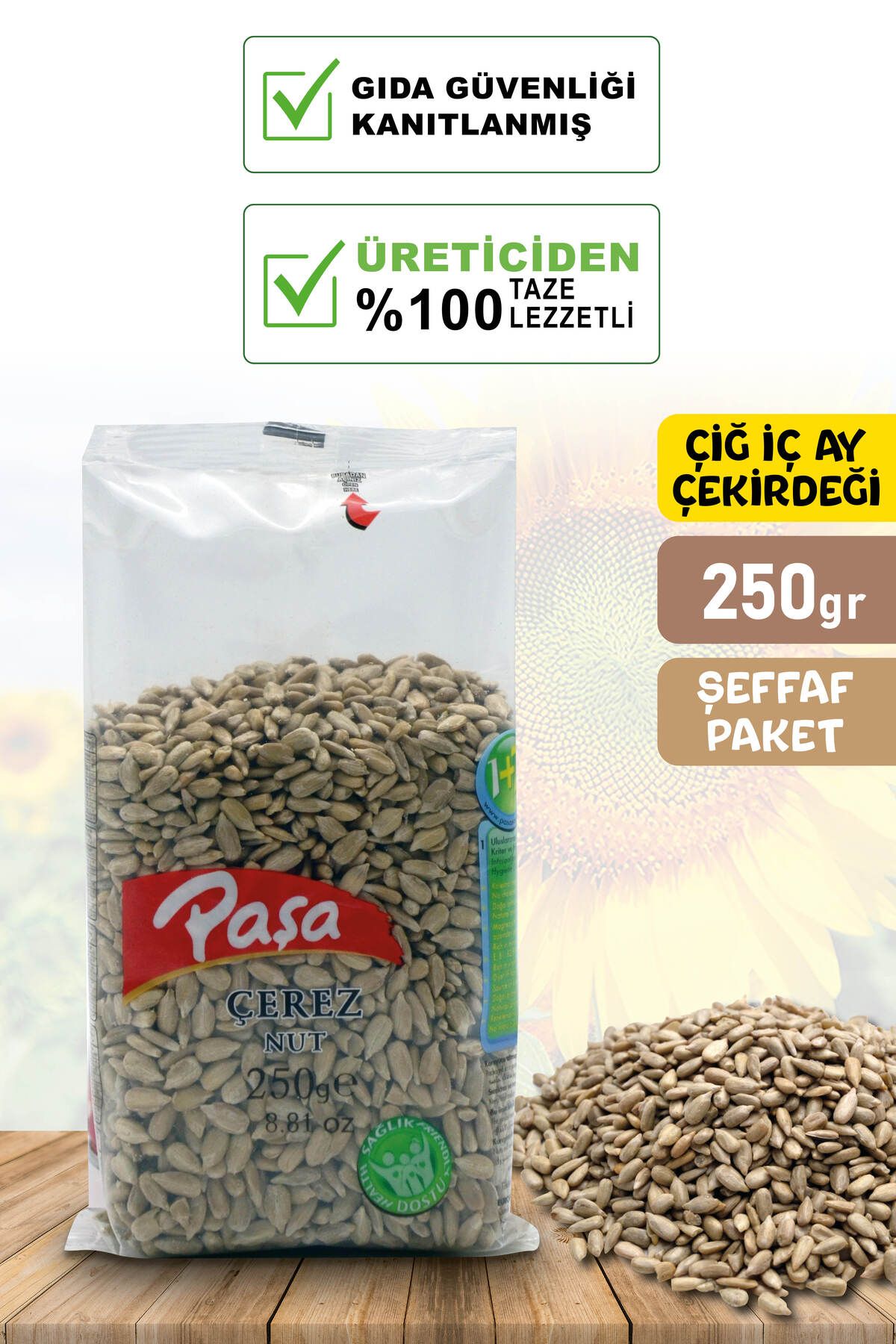 Paşa Kuruyemiş Çiğ Iç Ay Çekirdeği Şeffaf Paket 250 Gr (Naturel)