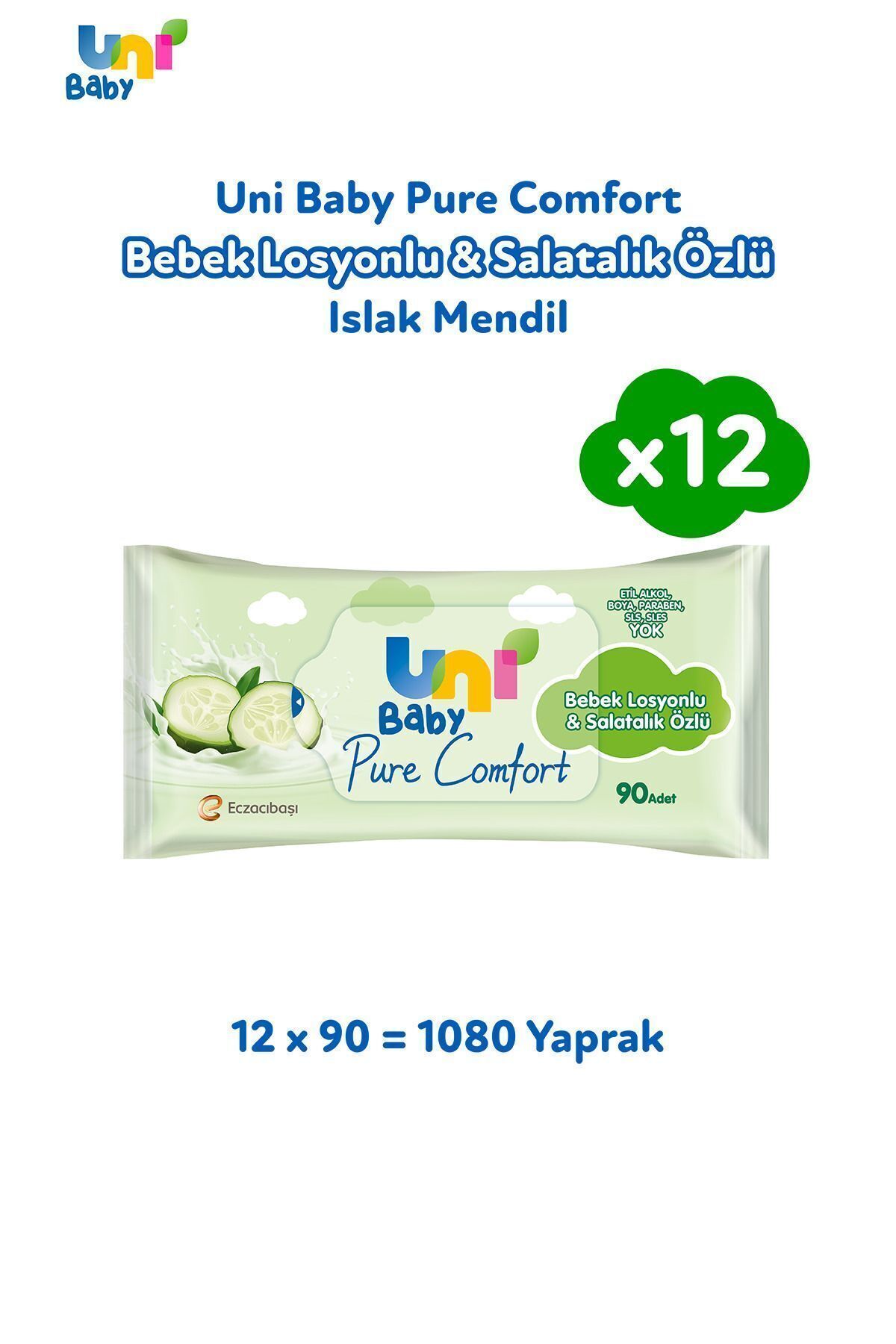 Uni Baby Pure Comfort Bebek Losyonlu & Salatalık Özlü Islak Mendil 12'li 1080 Yaprak