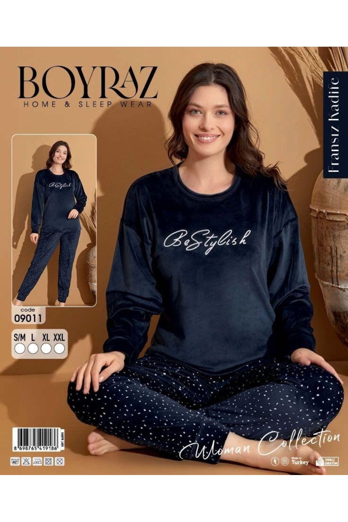 ZenWave BSMA Boyraz 09011 Desenli Fransız Kadife Pijama Takımı