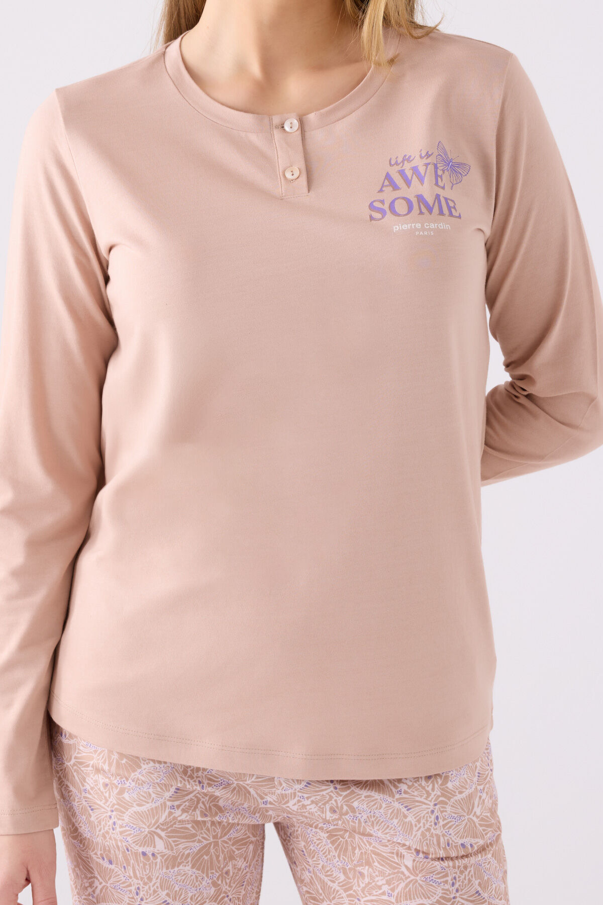 Pierre Cardin Kadın Krem Uzun Kol Pijama Takım görsel 4