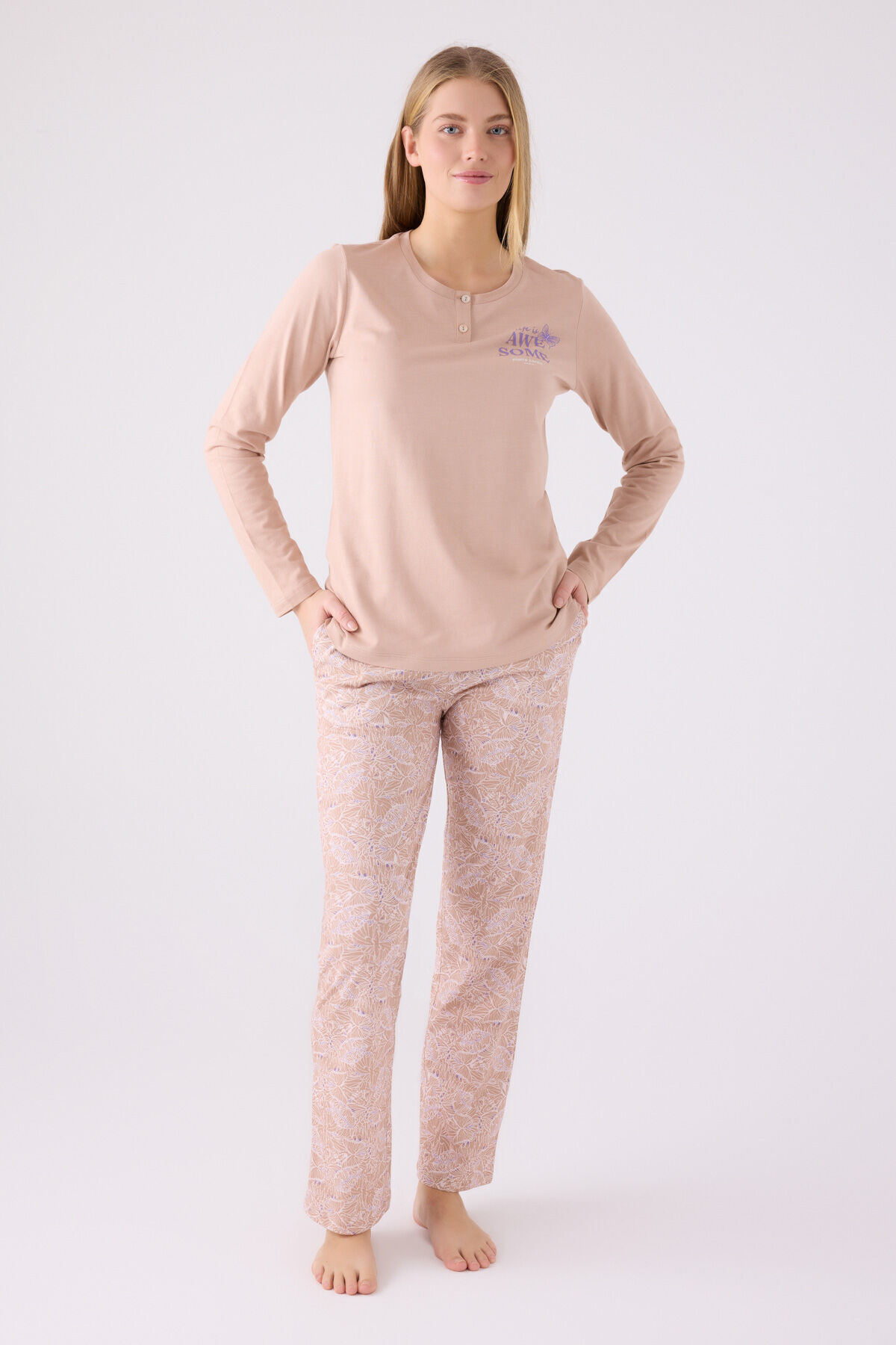 Pierre Cardin Kadın Krem Uzun Kol Pijama Takım