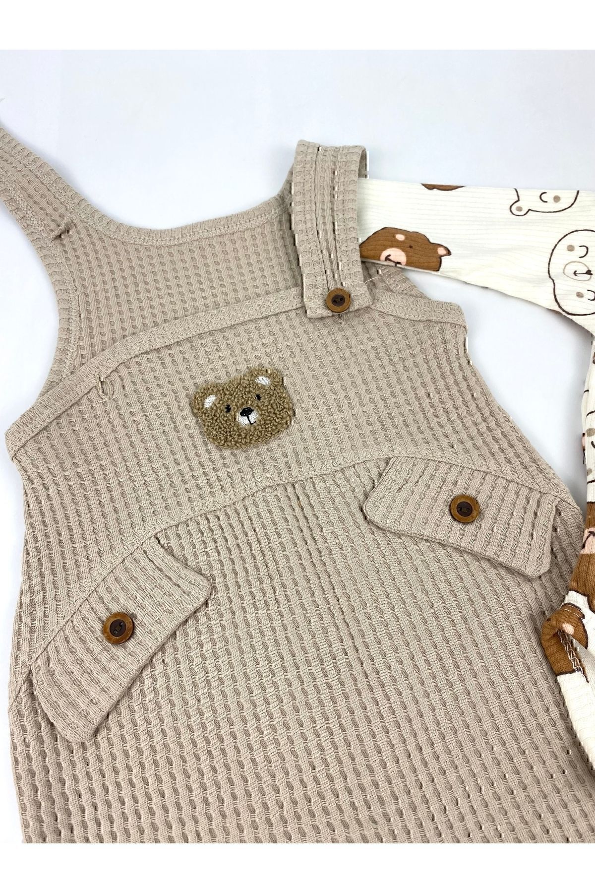 NAFİTTO Ayı Nakışlı Erkek Bebek Tulum 3’lü Tulum Seti – Zıbın, Tulum Ve Çorap | 3-6-9 Ay Bebek Kıyafeti fotoğrafı 7 (önizleme)