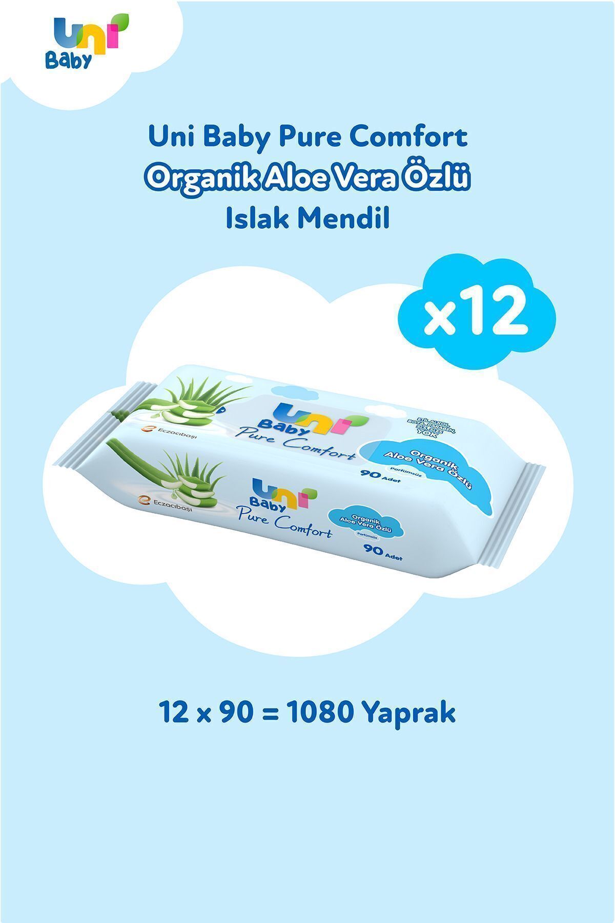 Uni Baby Pure Comfort Aloe Vera Özlü Islak Mendil 90 Lı X 12 Adet fotoğrafı 2 (önizleme)