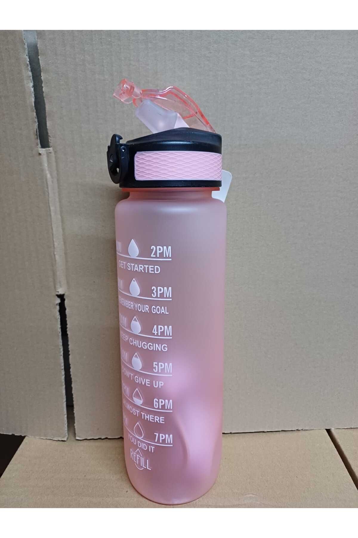 Dükkanönü-Pink Color Lockable Leak Proof Lid Flask with Straw and Motivational Lettering Flask 1 Liter 5
