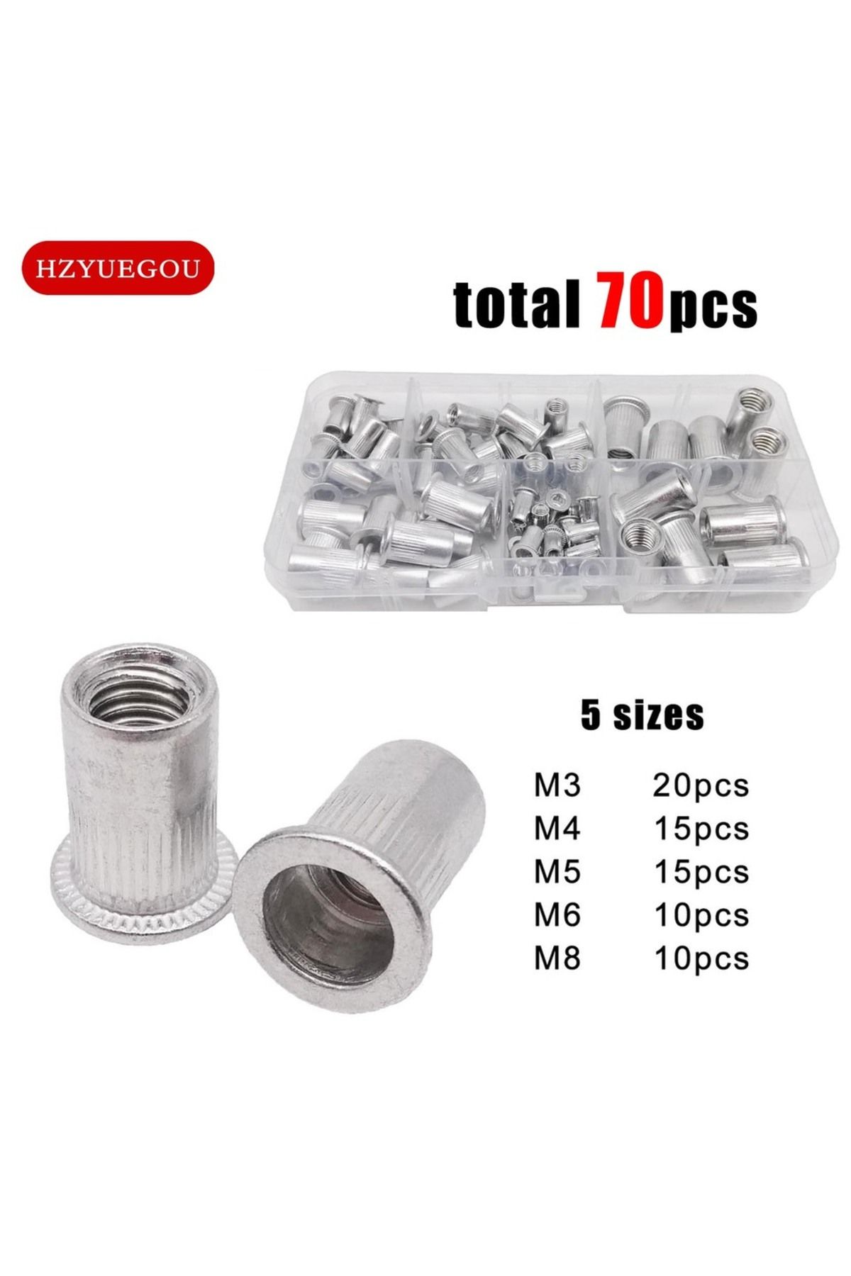 Choice-70/205pcs/box Aluminum Insert Rivet Nut Rivnut Nutsert Mix M3 M4 M5 M6 M8 Size Set Assortment Kit... 1