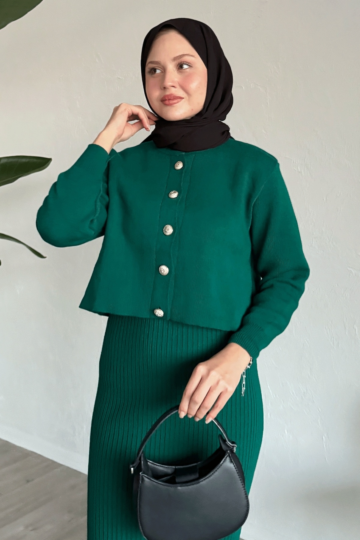 InStyle-Cardigan Ribbed Double Emerald Green Knitwear Set 4