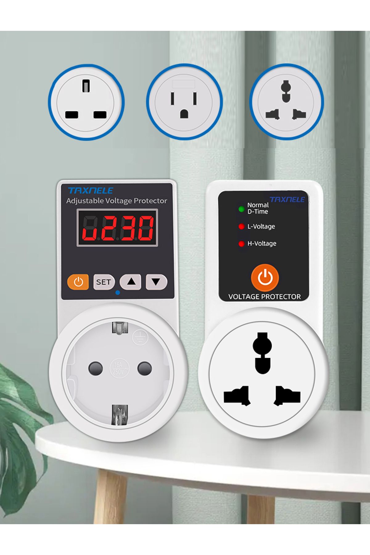TAXNELE-Display Adjustable Eu Plug Voltage Protector Socket Ac 220v Adjustable And Fixed 16a Voltage Protect 8