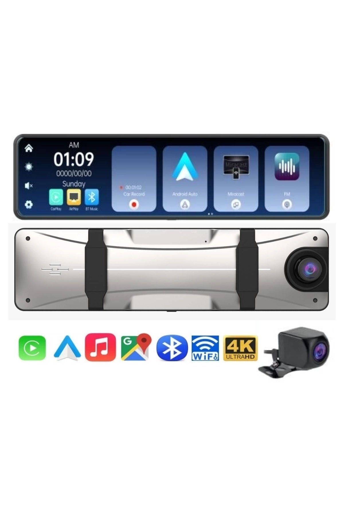 Akfa 10.2 inç Araç Kamerası Carplay & Android Auto, Ön & Arka Kameralı Multimedya Double Ekran