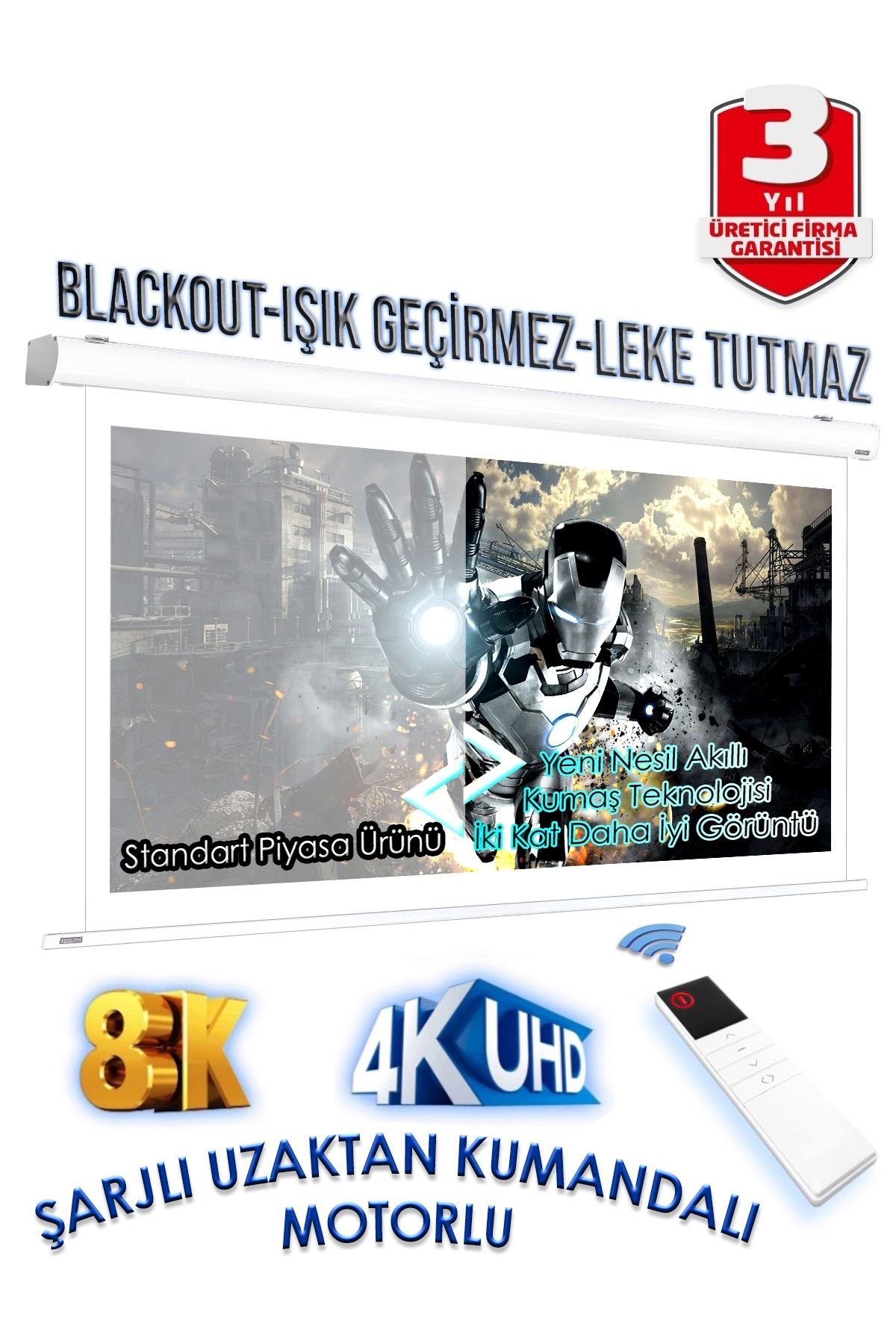 GÖLGE STOR En:150cm Boy:160cm Şarjlı Projeksiyon Perdesi Lityum Pilli Uzun Ömürlü Ve Uzaktan Kumandalı